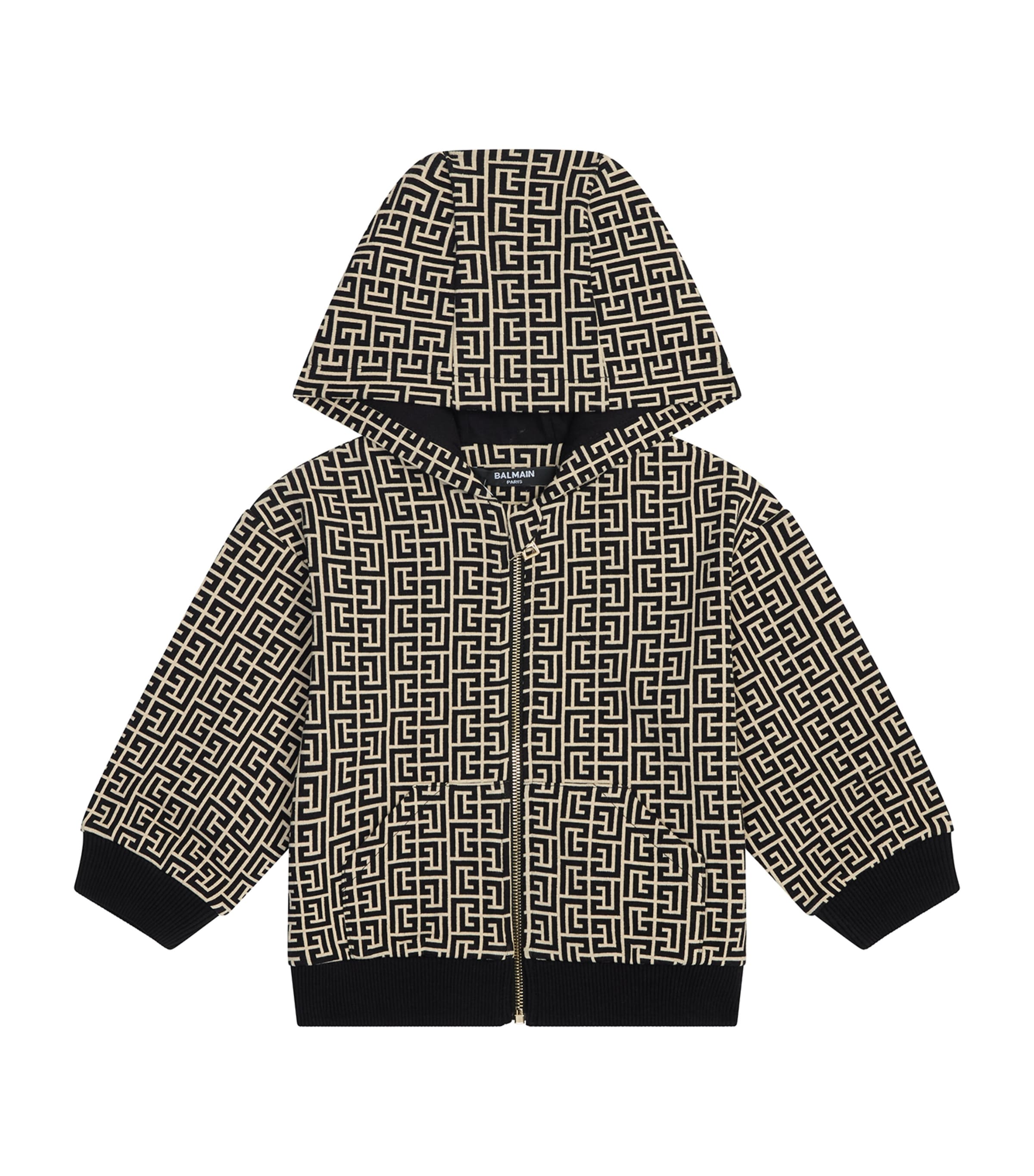 Balmain Pattern Print Hoodie In Black