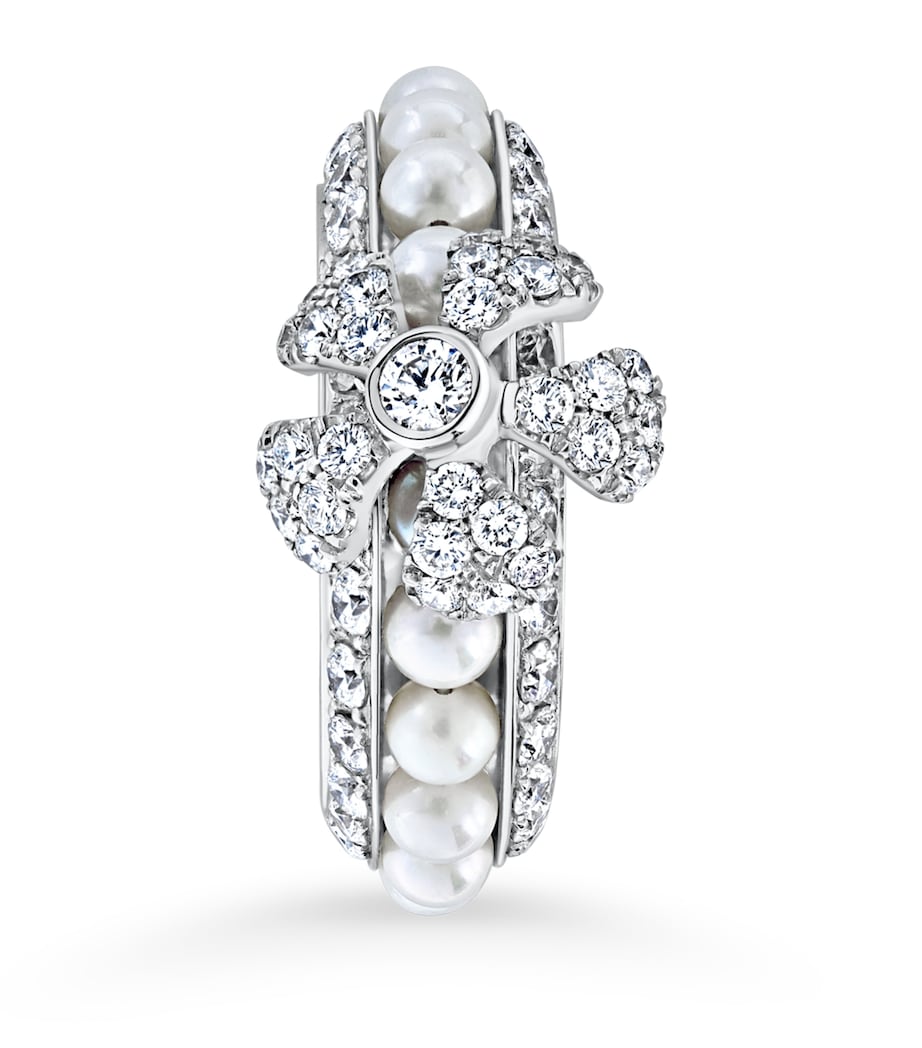 White Gold, Diamond and Pearl Rose Ring Image 1