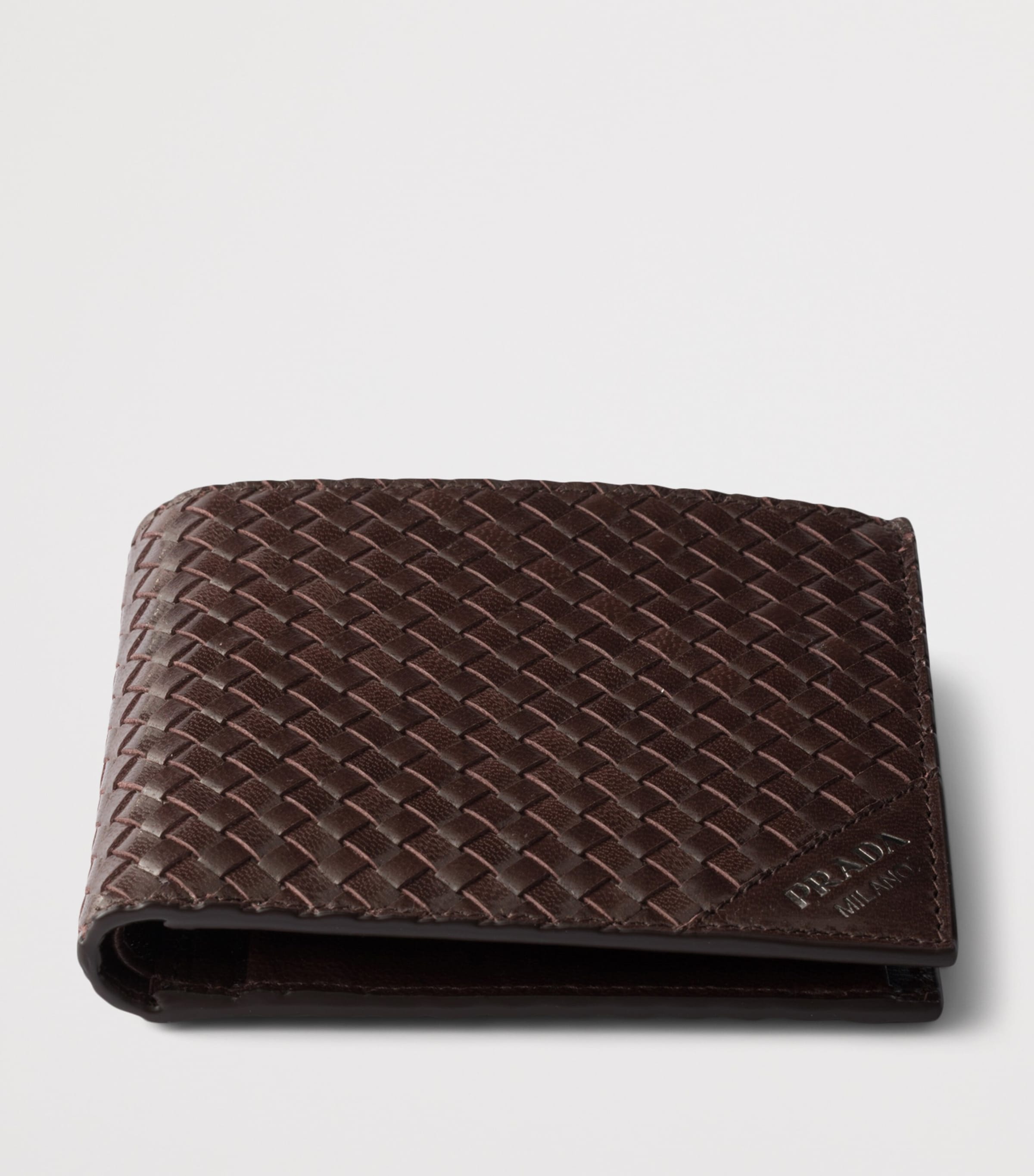 Prada Leather Woven Wallet Brown Image 4