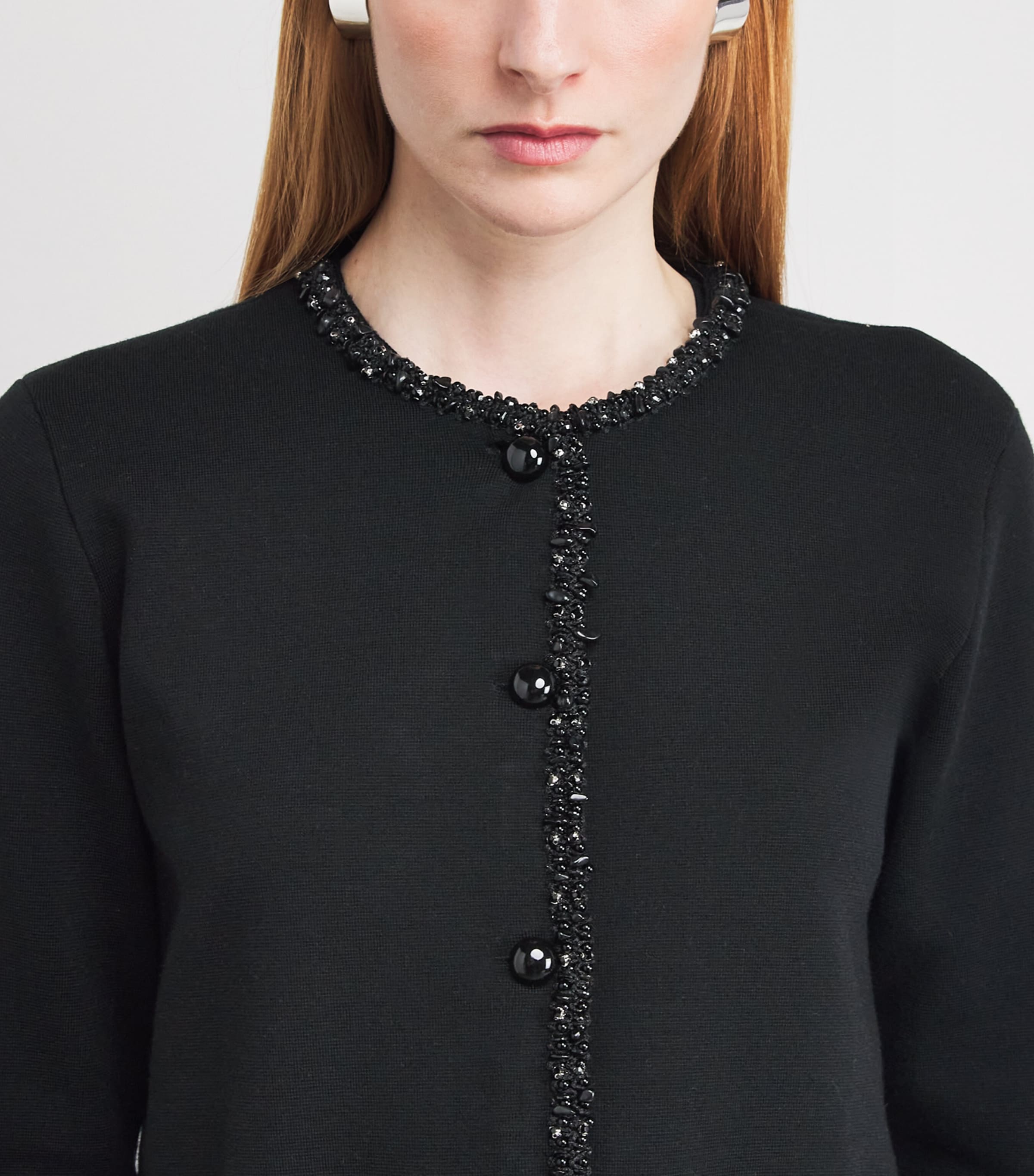 Wool-Blend Beaded Cardigan BLACK Image 6