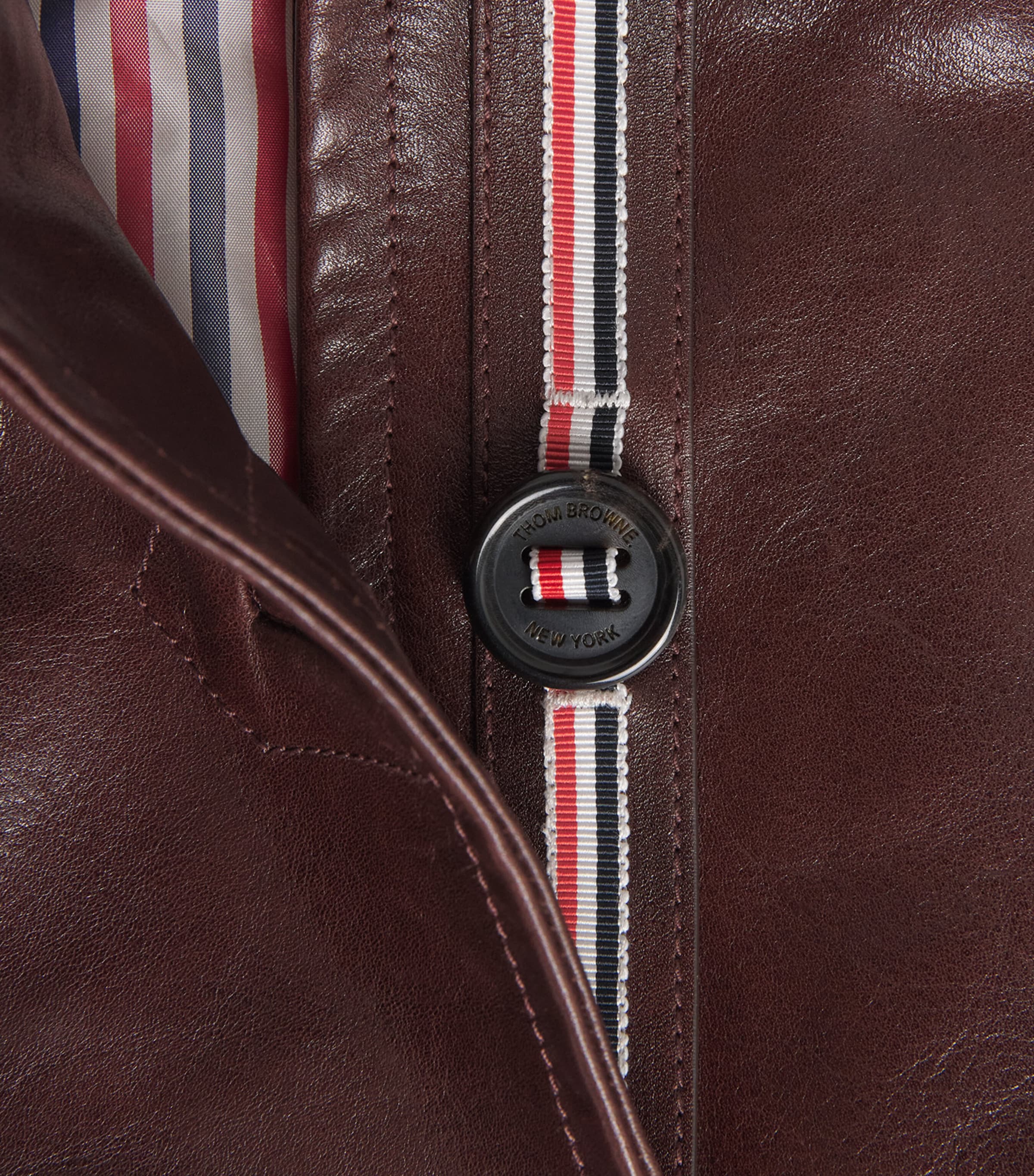Thom Browne Womens Dockside Leather Coat Burgundy Image 6
