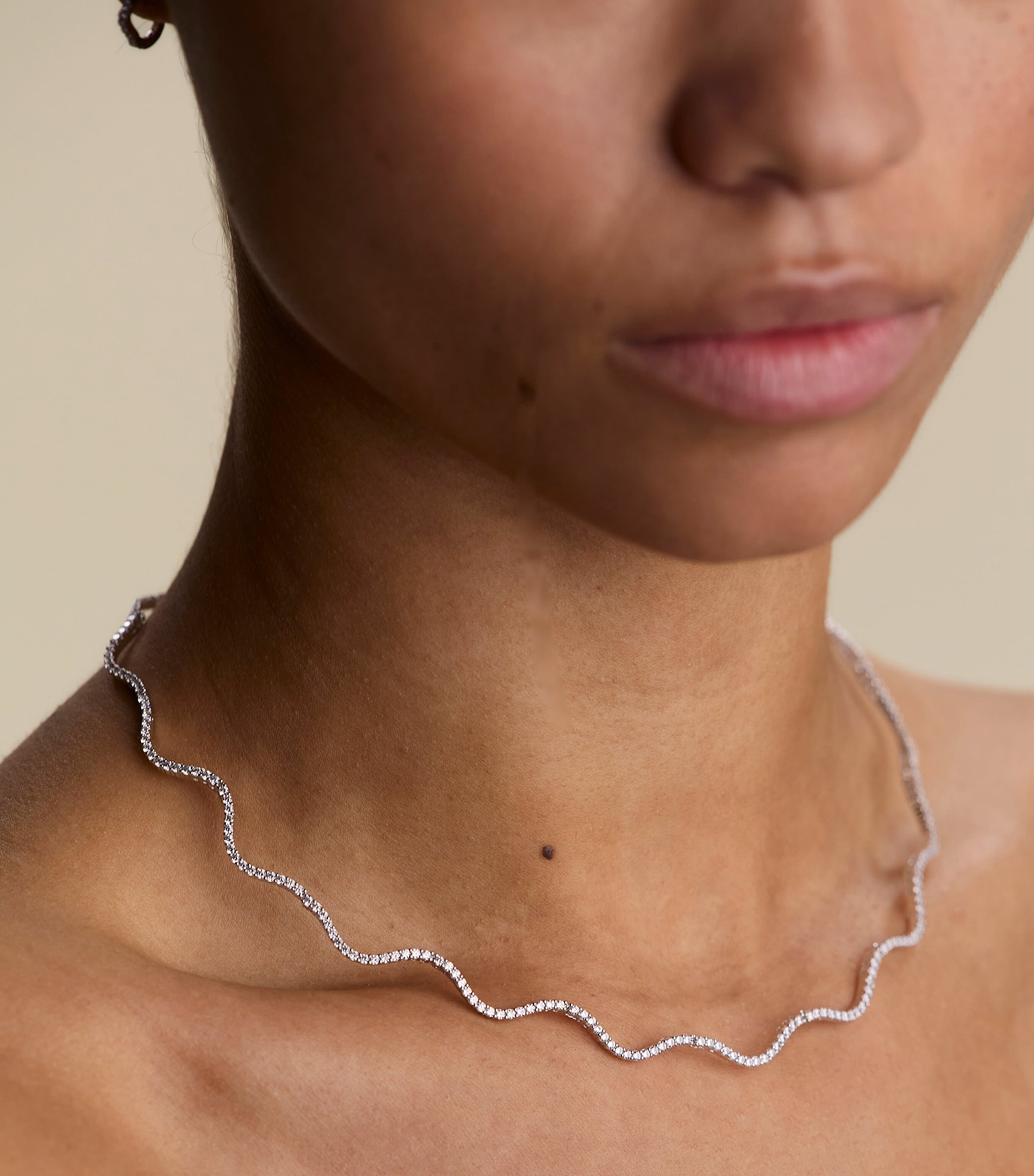Astrid & Miyu Rhodium-Plated and Cubic Zirconia Ripple Tennis Necklace Silver Image 2