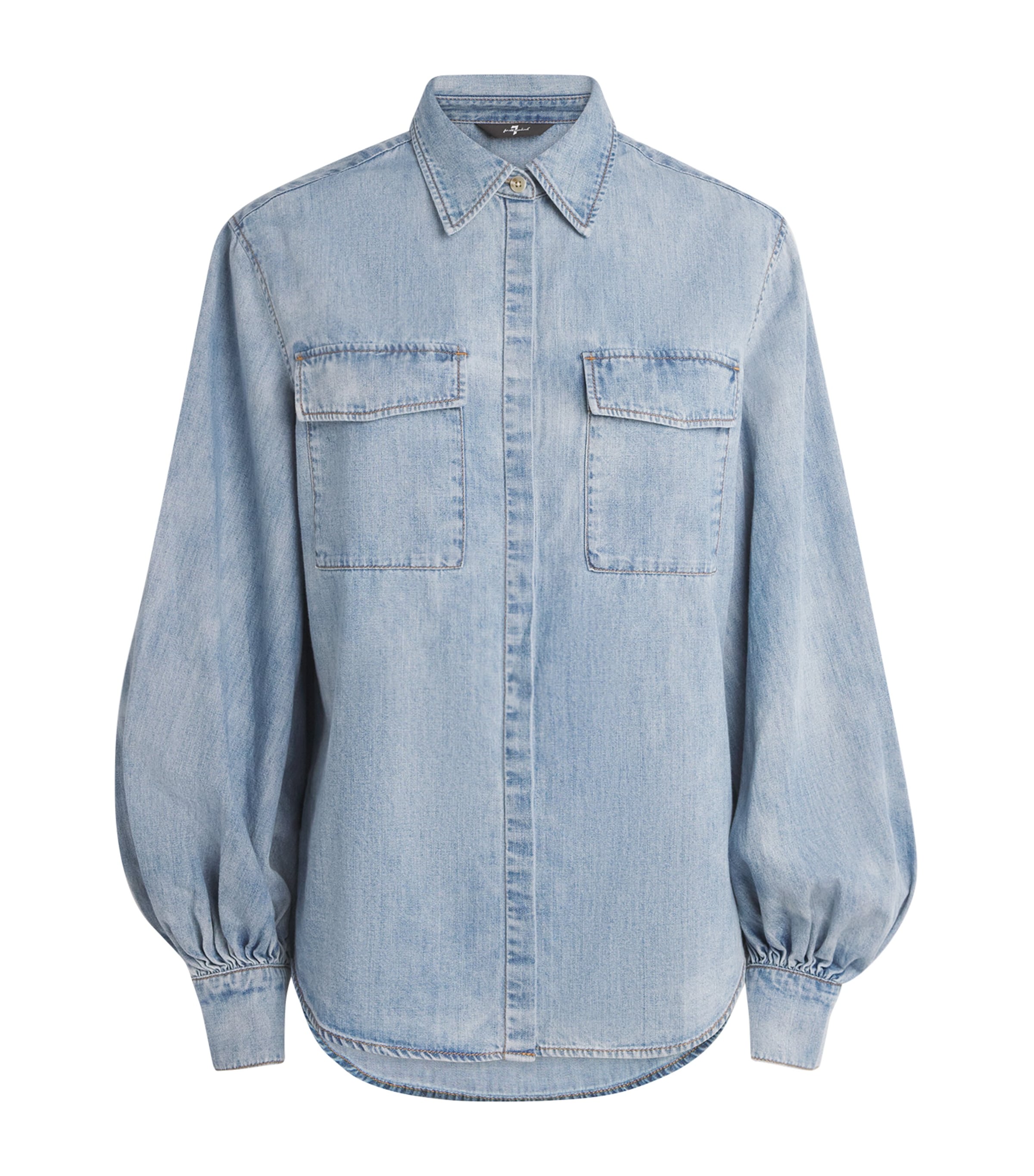 7 For All Mankind Womens Denim Shirt Chambray Loft Image 1