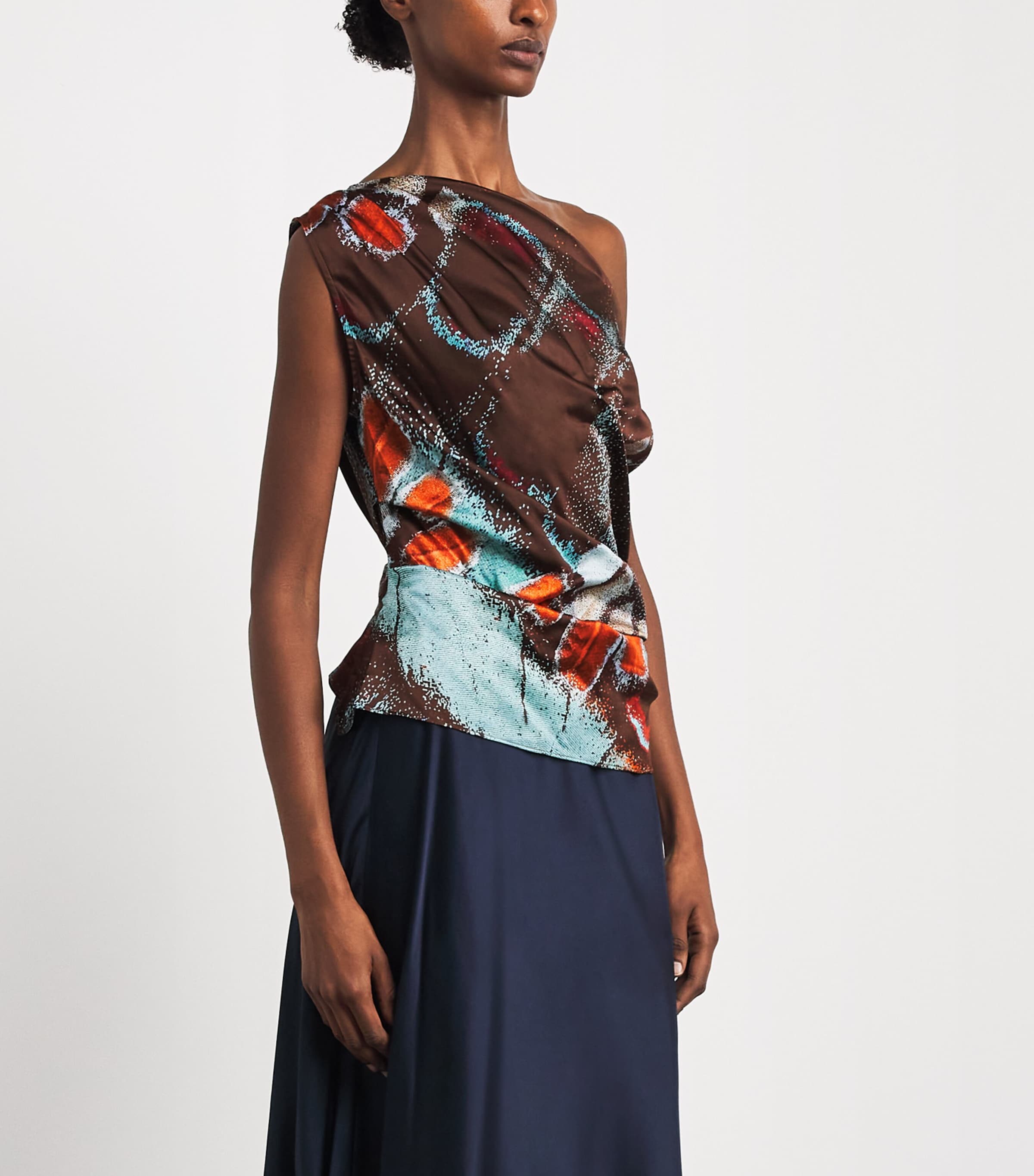 STAUD Womens Silk-Blend Phare Asymmetric Top Bfsy Butterfly Sky Image 4
