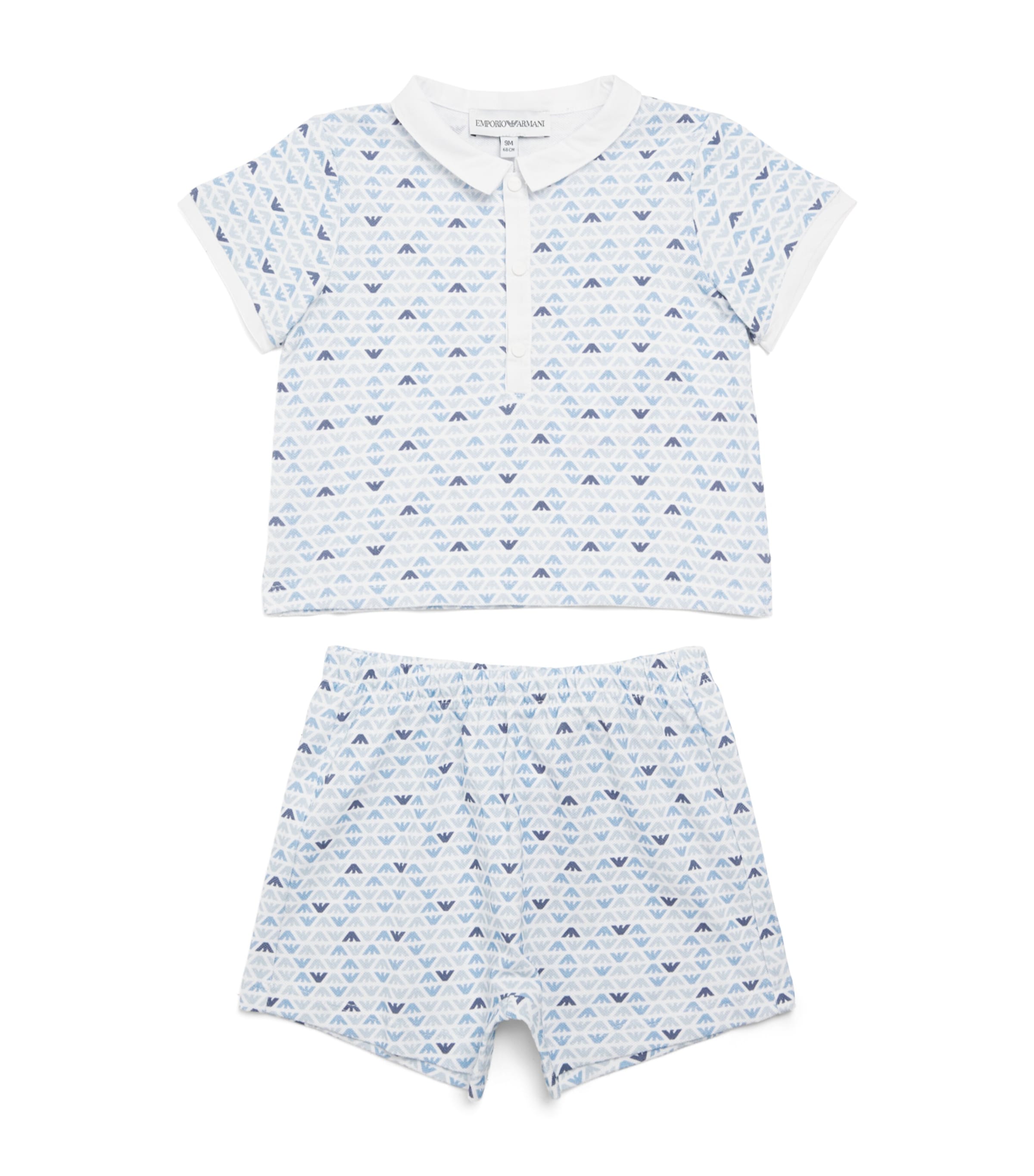 Emporio Armani Kids Cotton Logo Top and Shorts Set (1-12 Months) Eagle L.blue Image 1