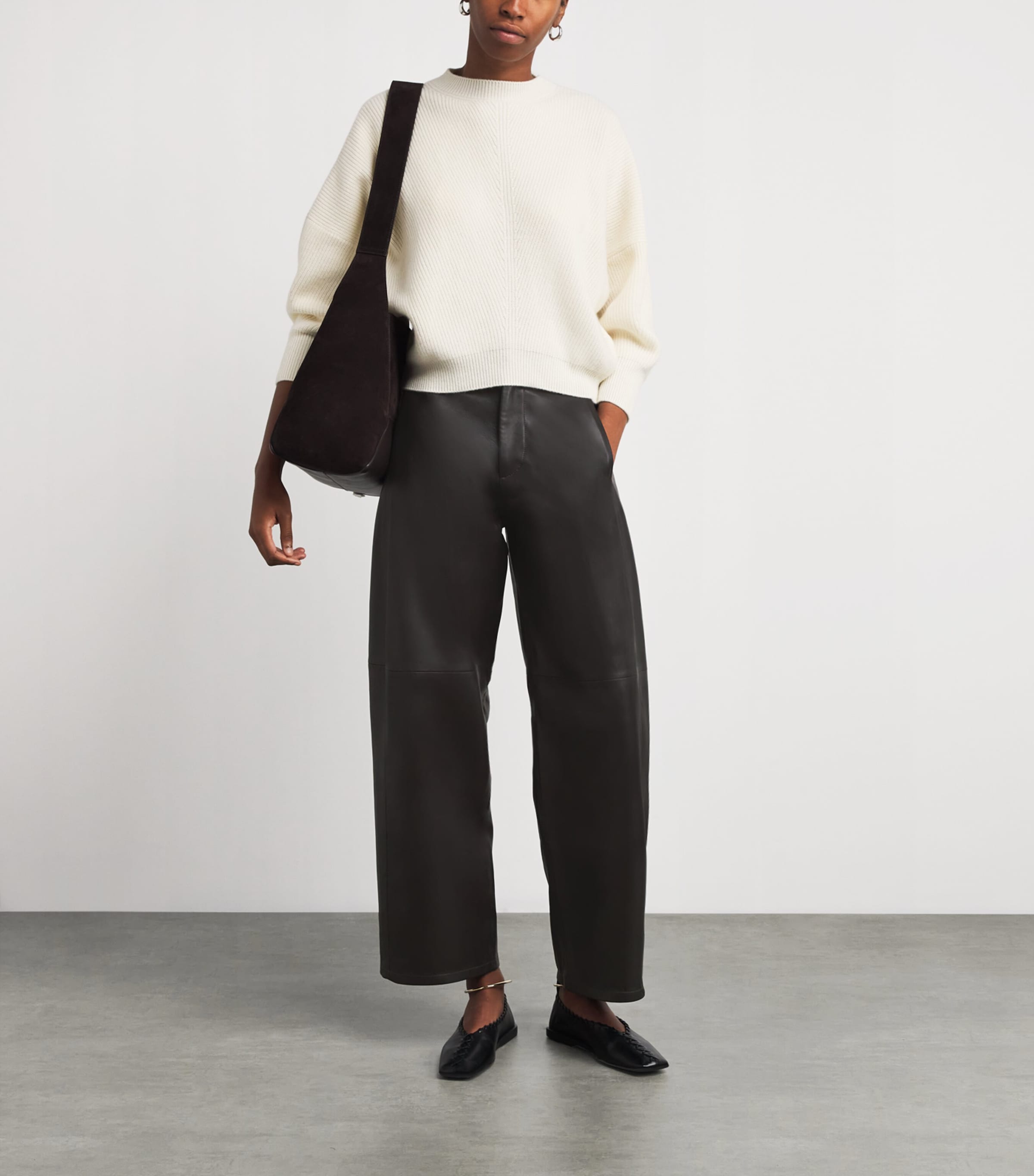 Lauren Manoogian Brown Leather Wide-Leg Trousers | Harrods US