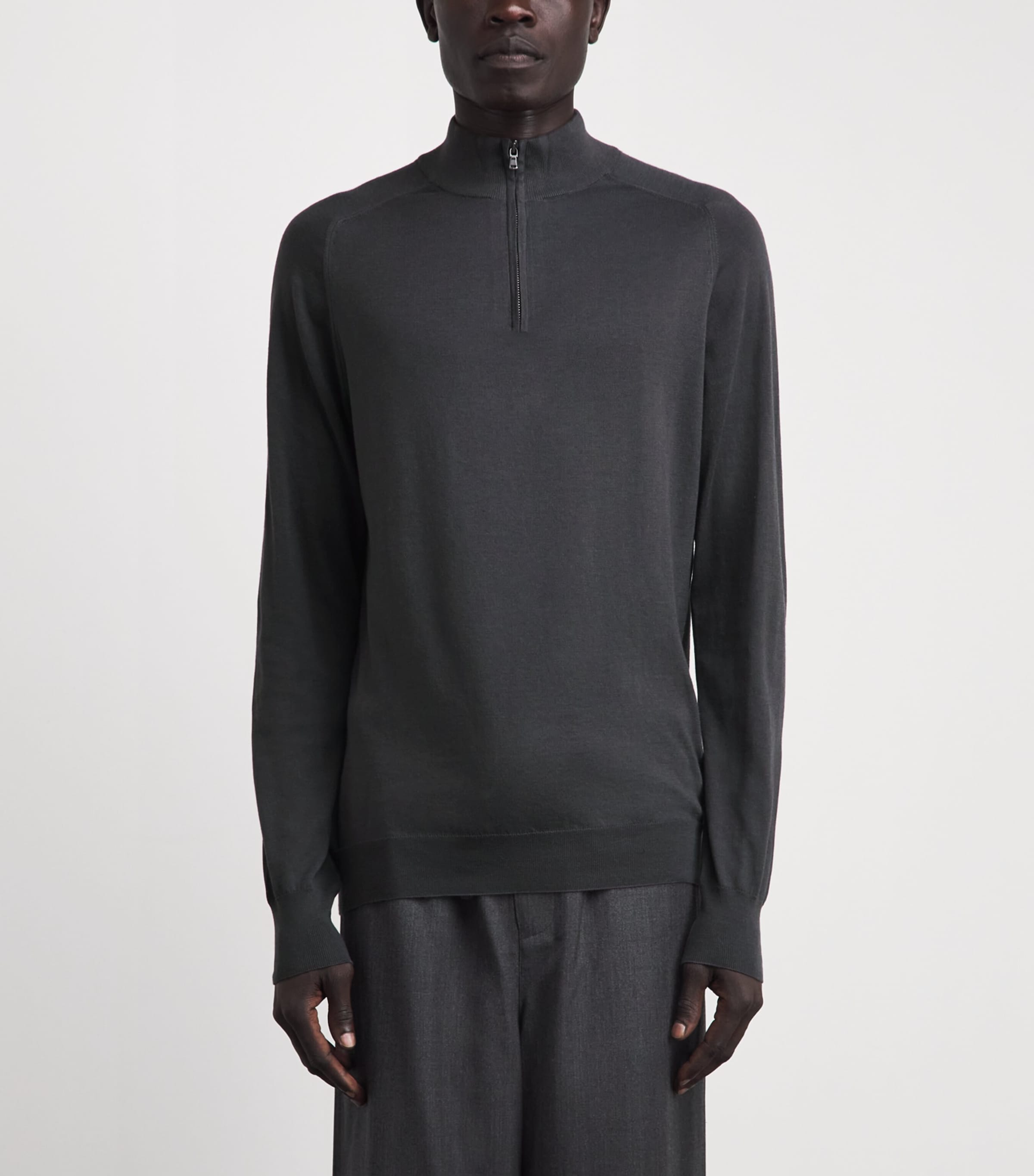 Sunspel Mens Sea Island Cashmere Half-Zip Sweater Anthracite Image 4