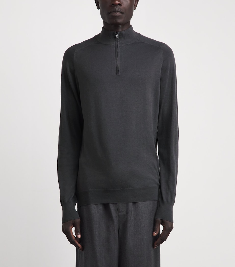 Sunspel Mens Sea Island Cashmere Half-Zip Sweater Anthracite Image 4