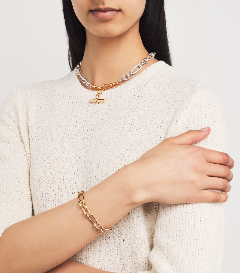 Medium Sterling Silver T-Bar Clipt Necklace SILVER/GOLD Image 4