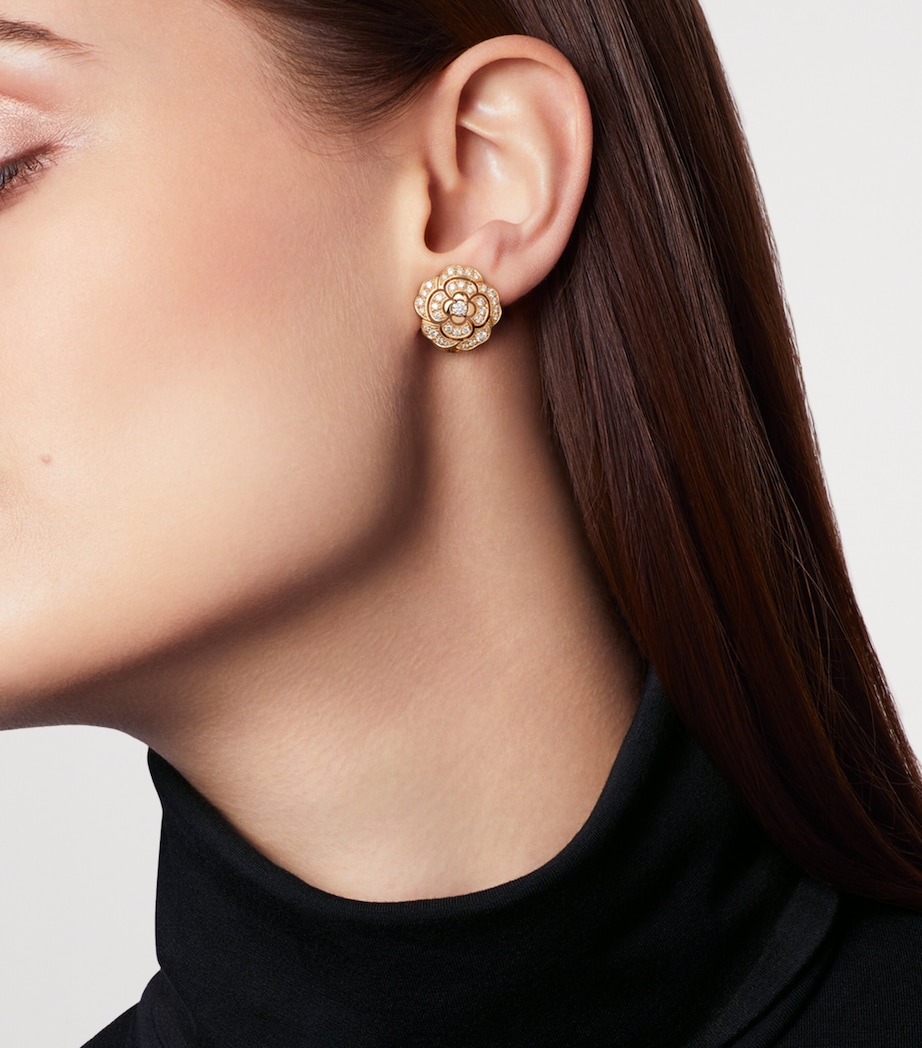 CHANEL Rose Gold and Diamond Bouton de Camélia Stud Earrings Rose Gold Image 2
