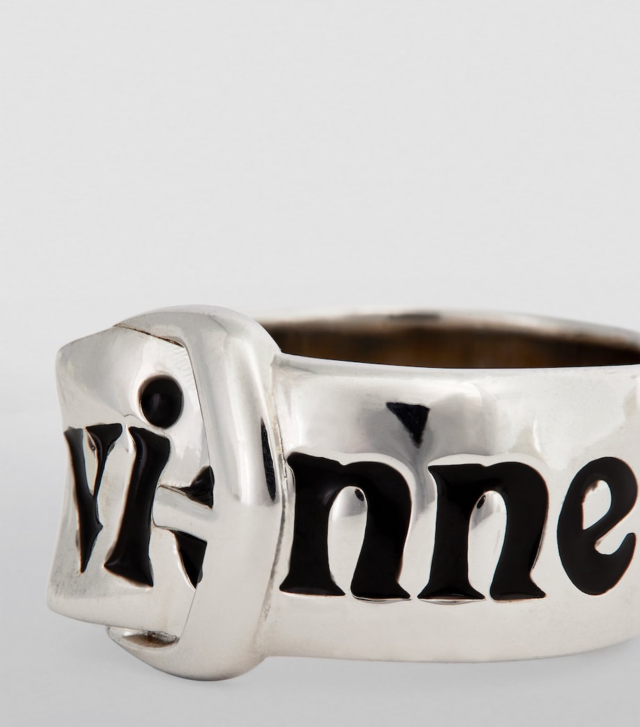 Silver Belt Ring P107- PLATINUM/BLACK Image 6