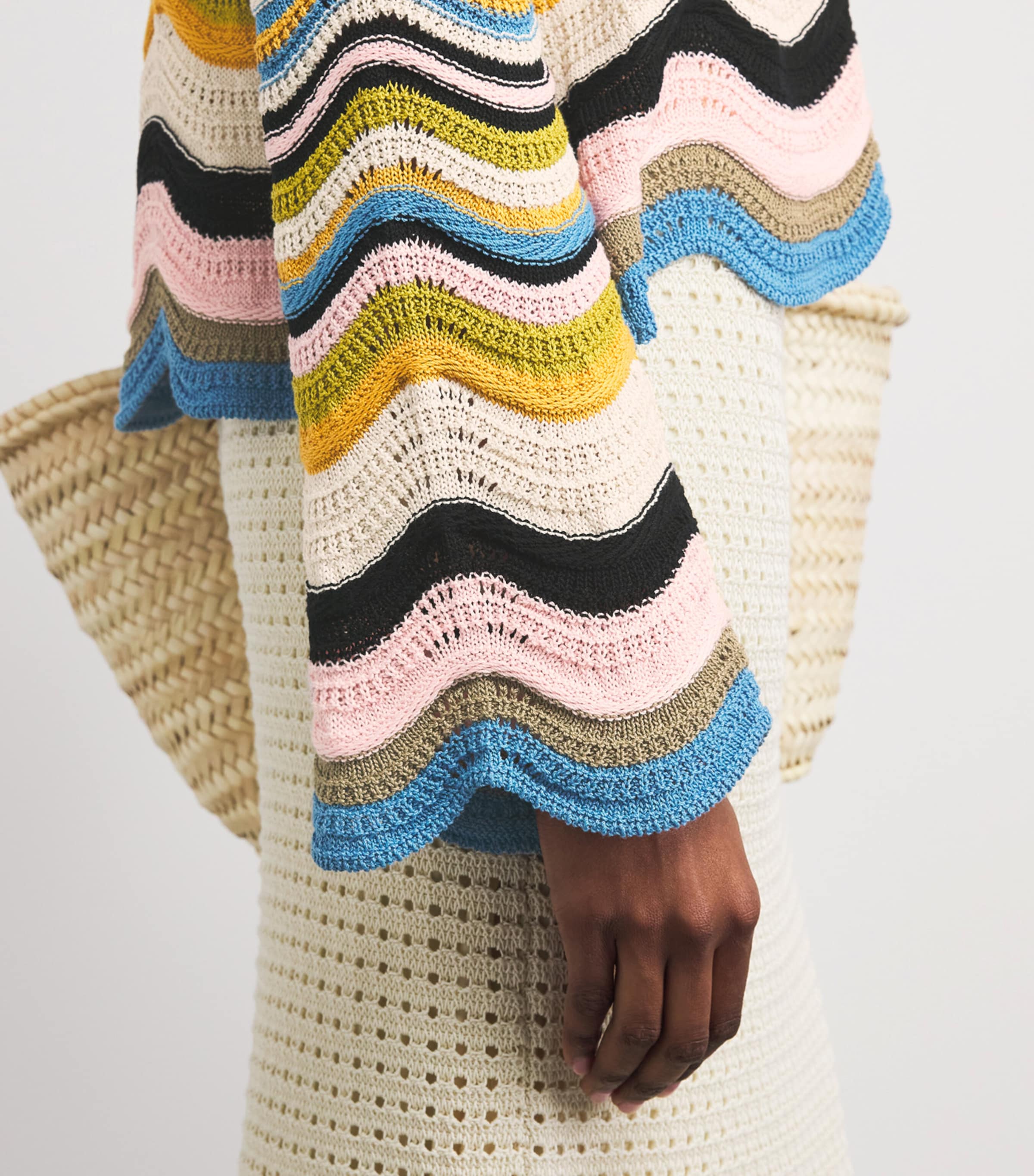 La Doublej Womens Cotton Chevron Sweater Wht/gr/pk Image 3