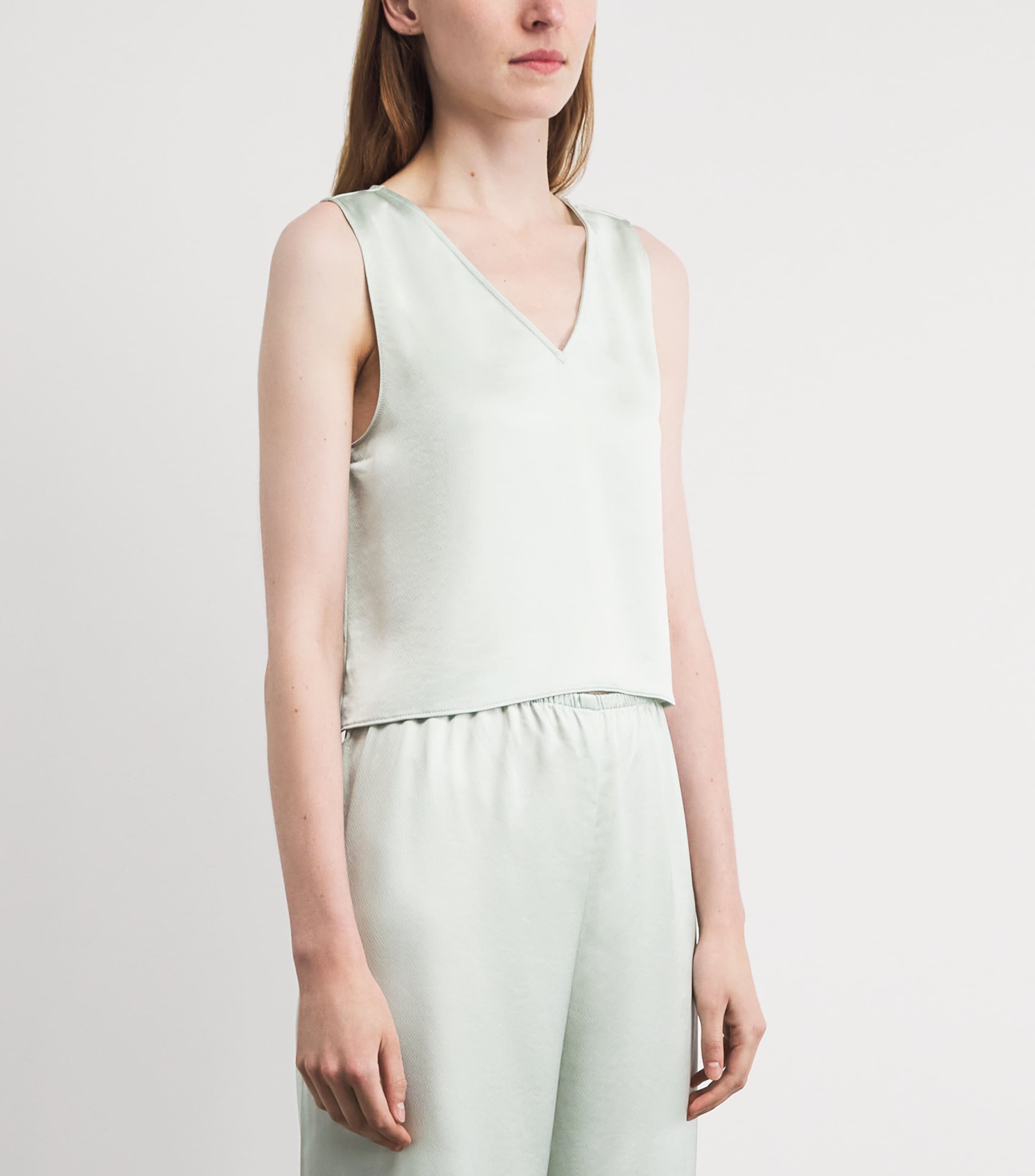 LESET Womens Satin V-Neck Barb Top Watercress Image 4