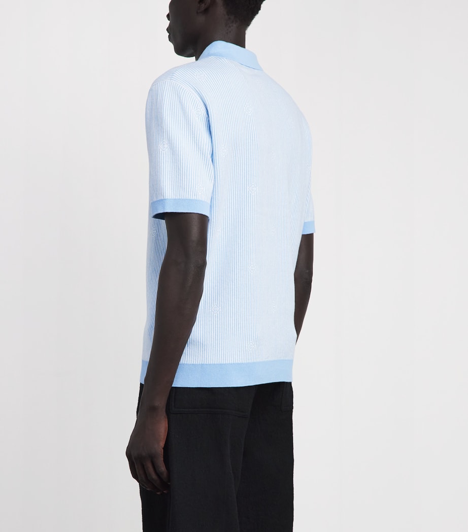 Casablanca Mens Cotton Pinstripe Polo Shirt Light Blue Image 5