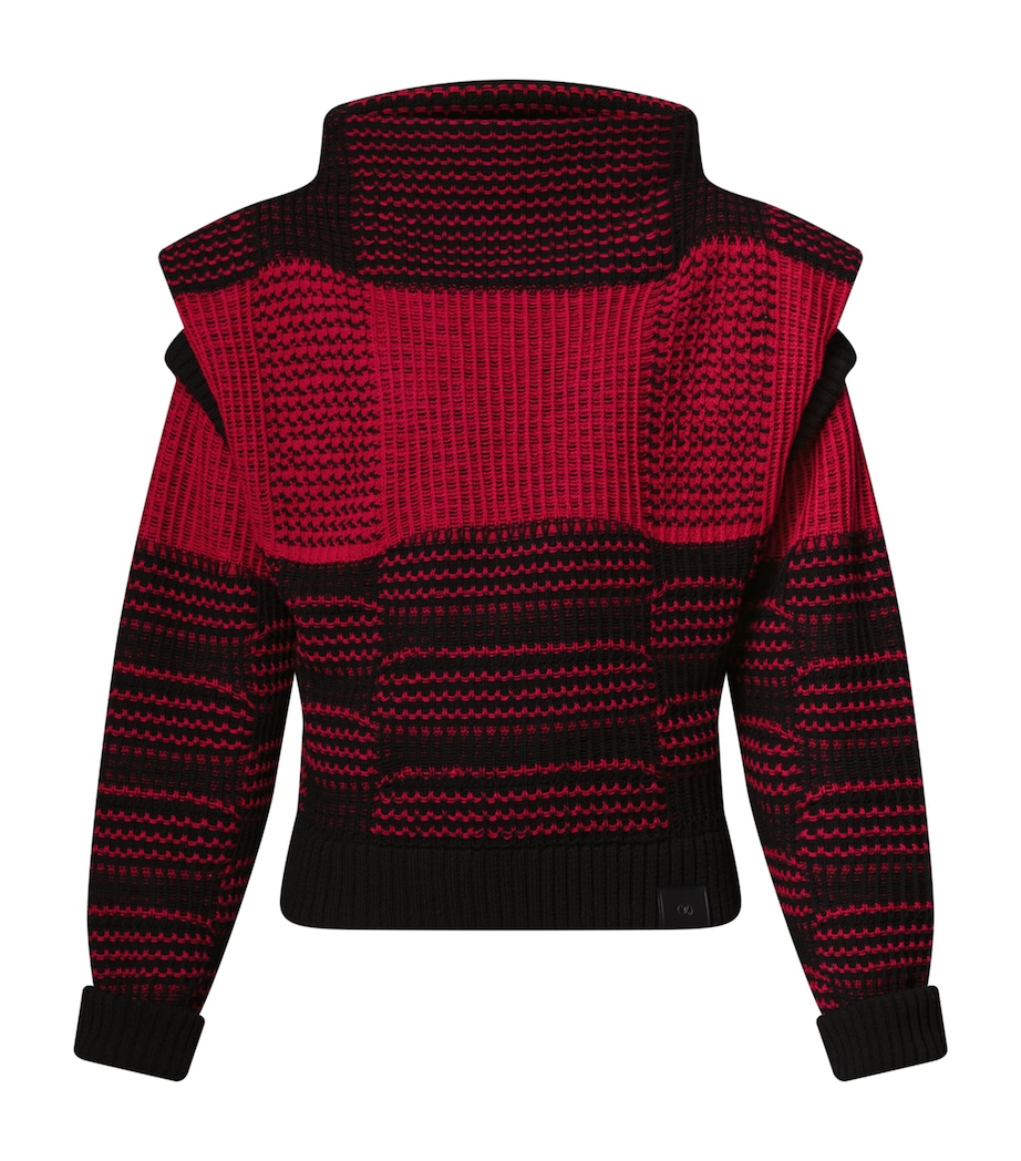 Wool-Cotton Check Sweater RED Image 1