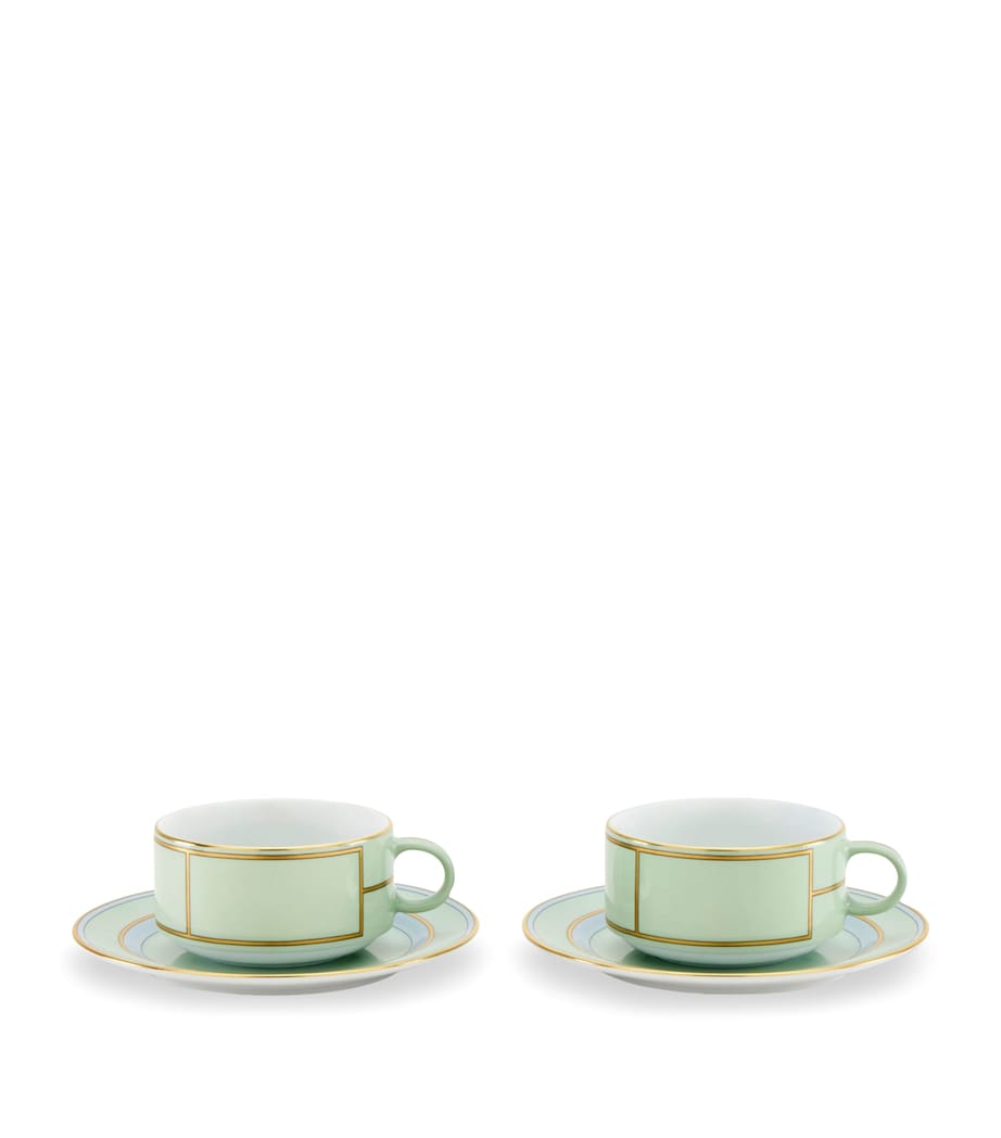 Set of 2 Porcelain Colonna Diva Verde Teacups and Saucers G00134900 Image 1