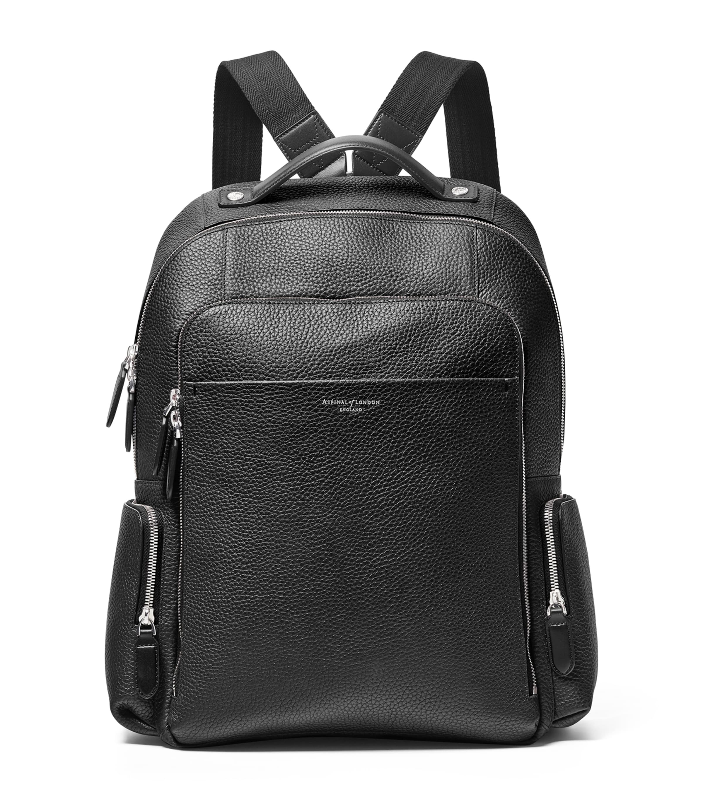 Aspinal Of London Pebble Leather Reporter Zipped Backpack Black Image 1