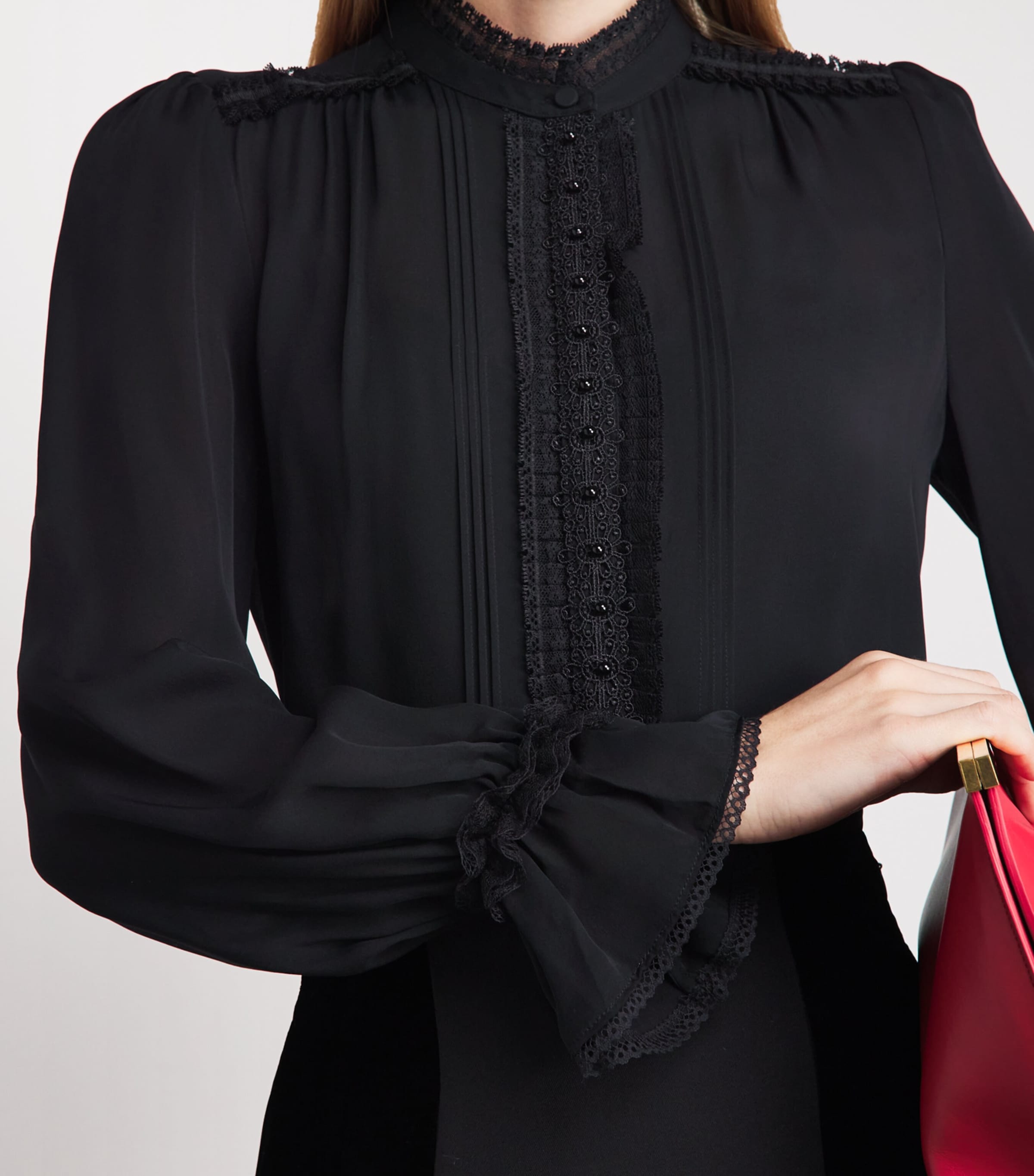 ME+EM Black Silk Lace-Trim Blouse | Harrods UK