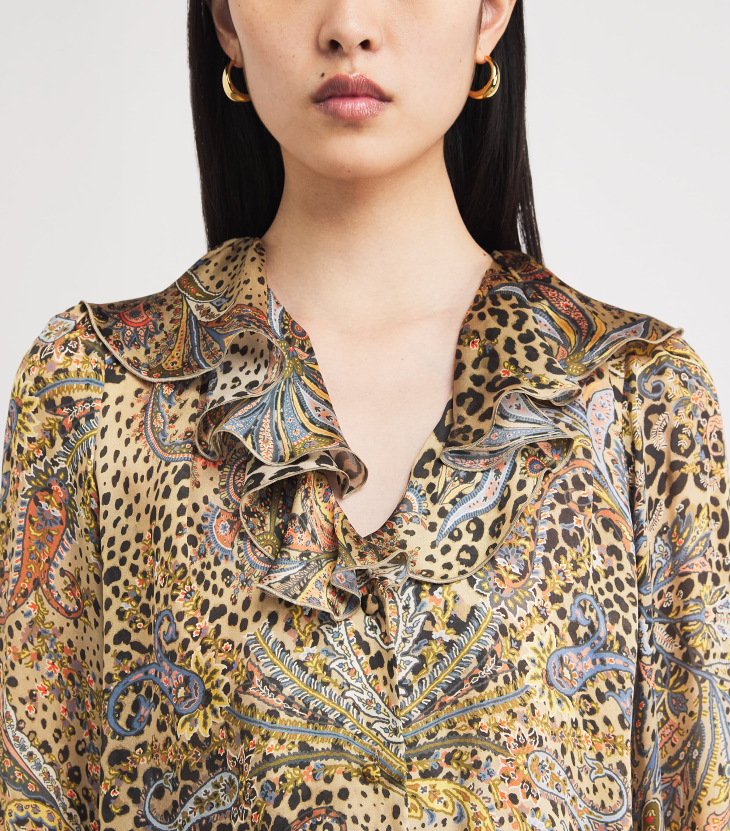 Silk Leopard Ruffle-Detail Blouse X0826 Image 6