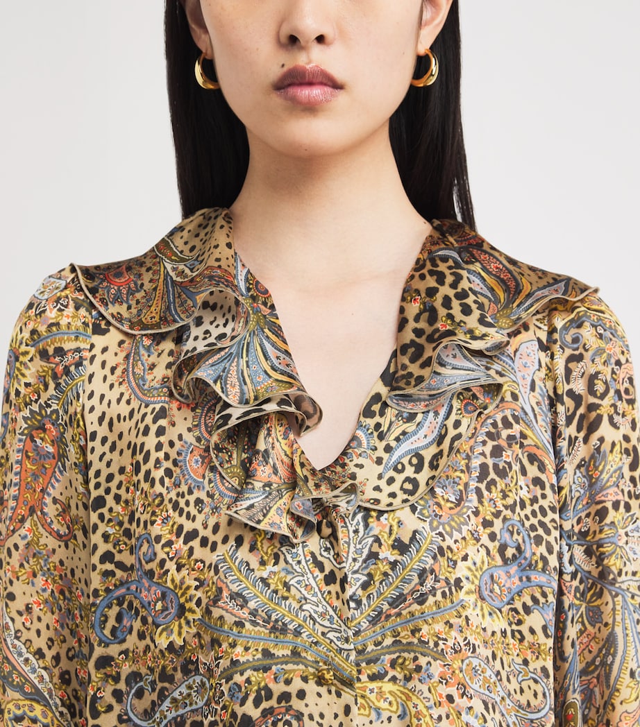 Silk Leopard Ruffle-Detail Blouse X0826 Image 6