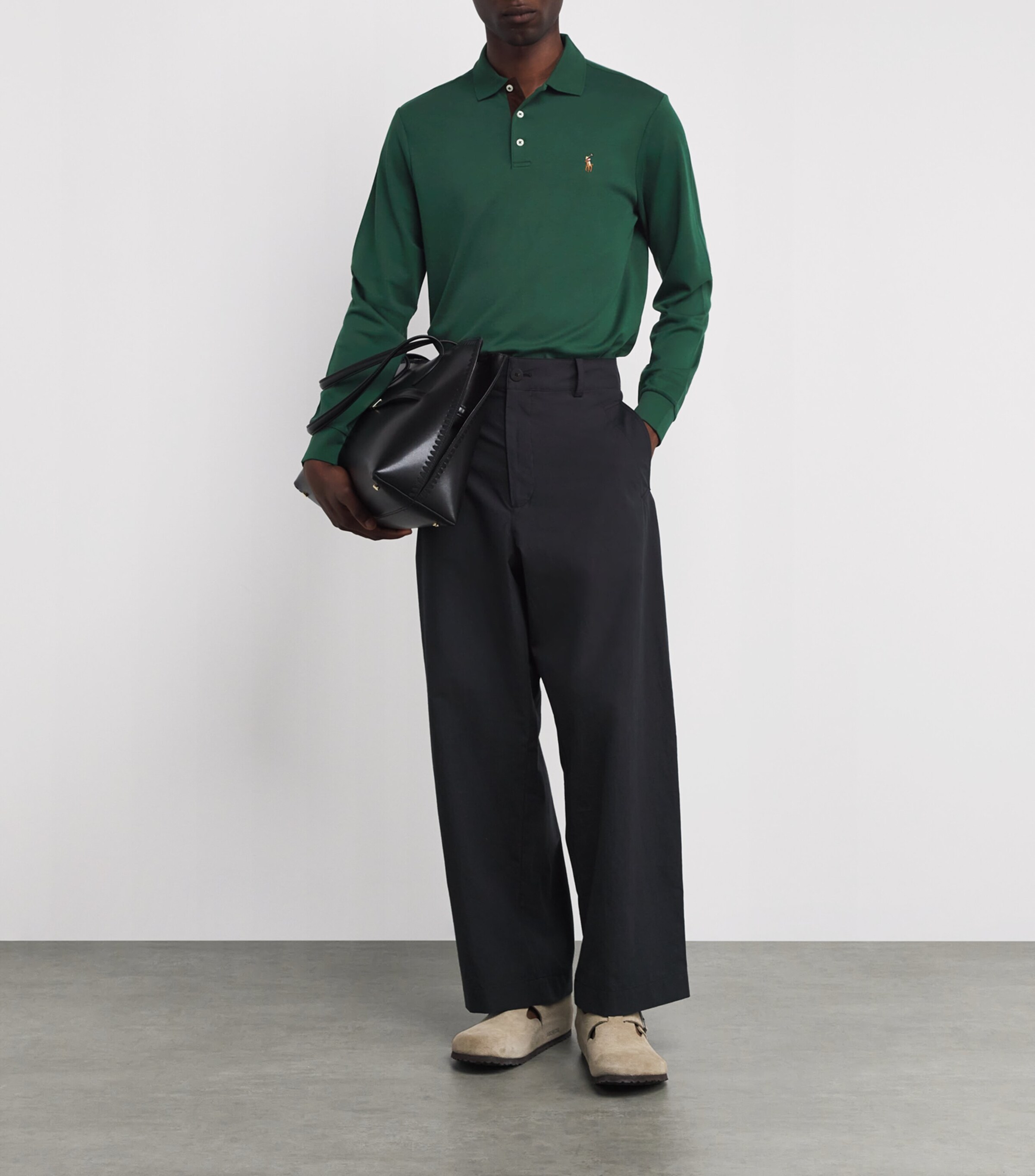 Polo Ralph Lauren Mens Cotton Long-Sleeve Polo Shirt Green Image 2
