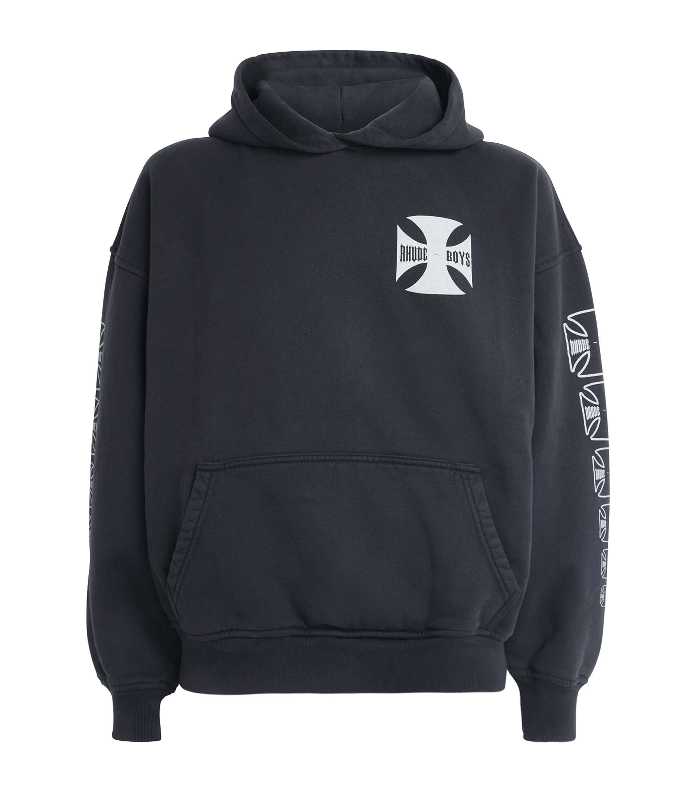 Rhude Mens Cotton Cross Hoodie Vintage Black Image 1