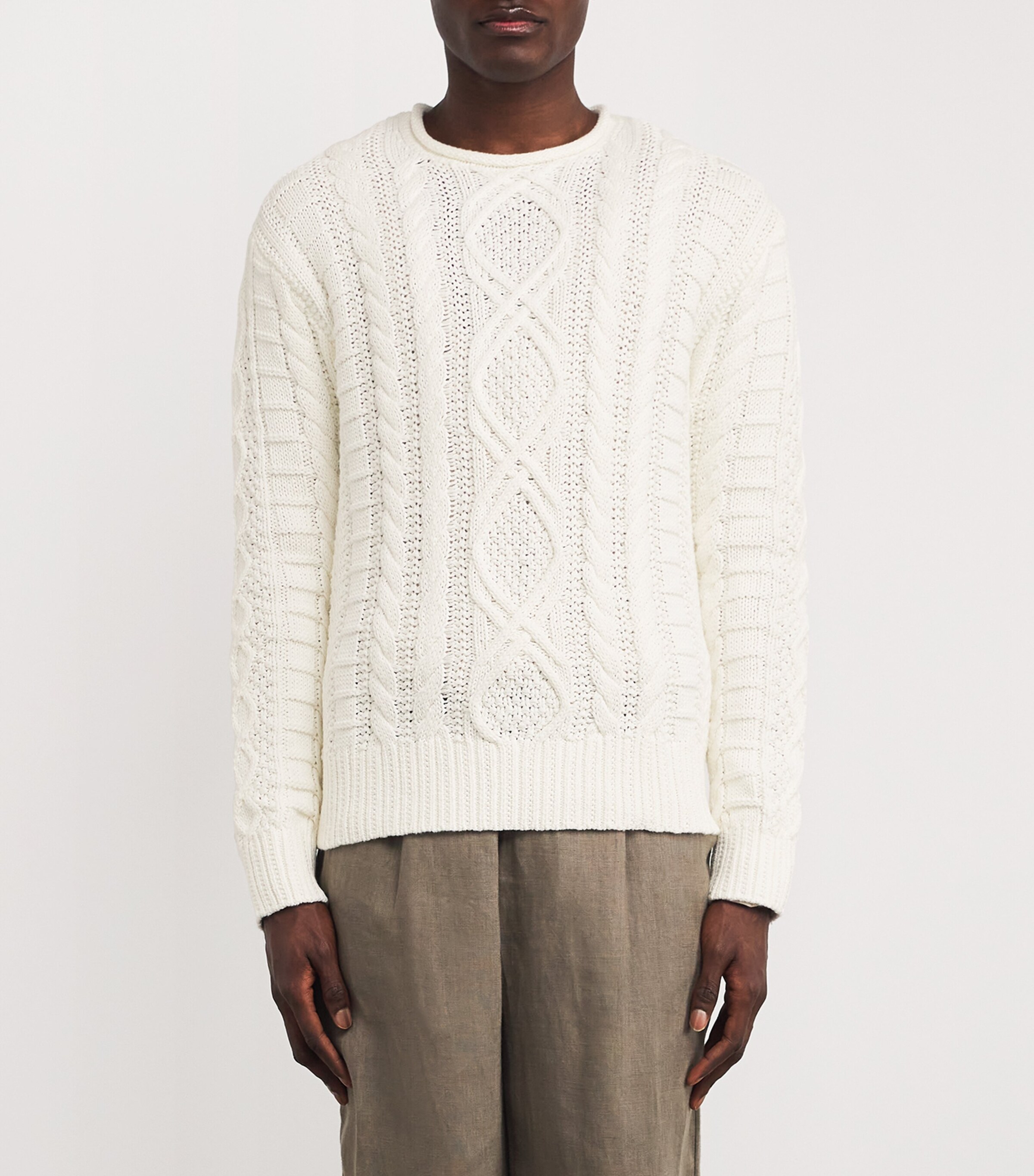Polo Ralph Lauren Mens Cotton Aran-Knit Sweater White Image 3