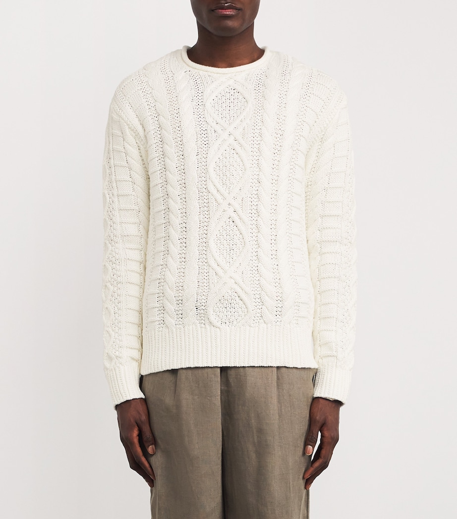 Polo Ralph Lauren Mens Cotton Aran-Knit Sweater White Image 3