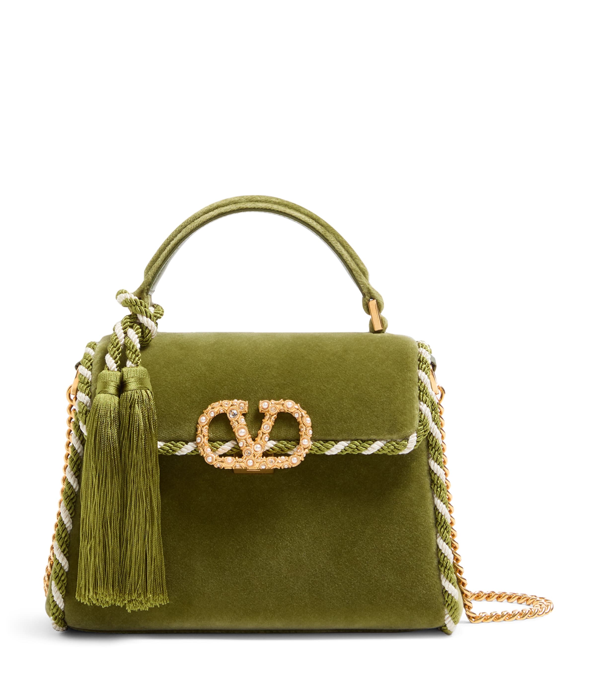 Valentino Garavani Green Mini Embellished VSLING Top-Handle Bag