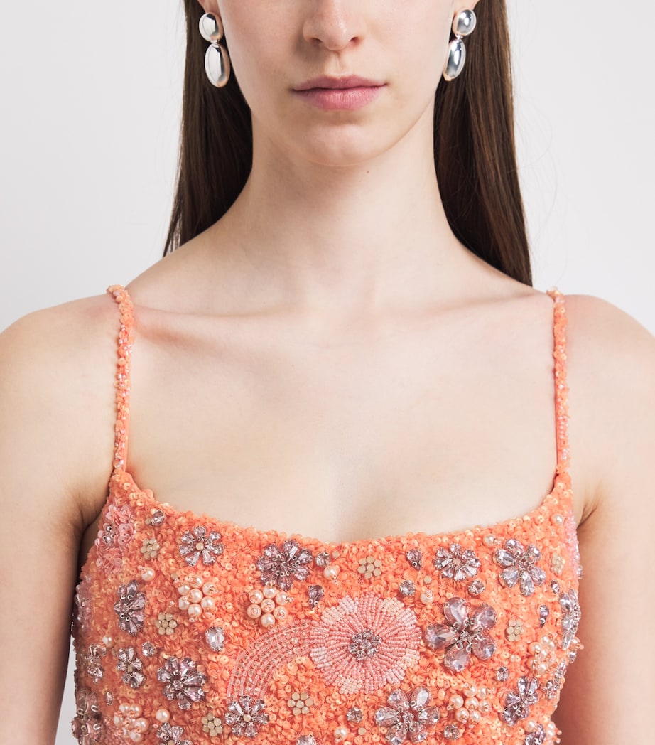 Rachel Gilbert Womens Embellished Francesca Flower Midi Dress Peach Image 5