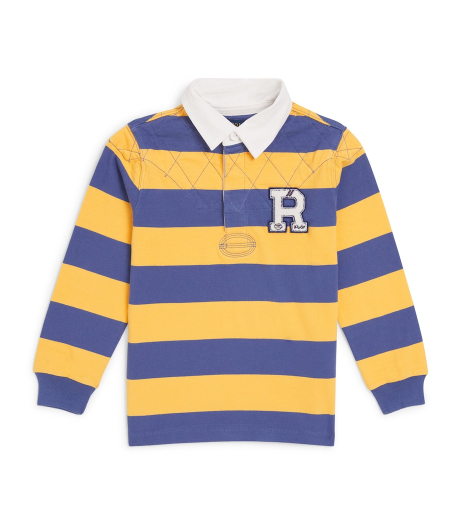 Cotton Stripe R Logo Rugby Shirt (2-7 Years) RADIANT GOLD/BLUE Image 1