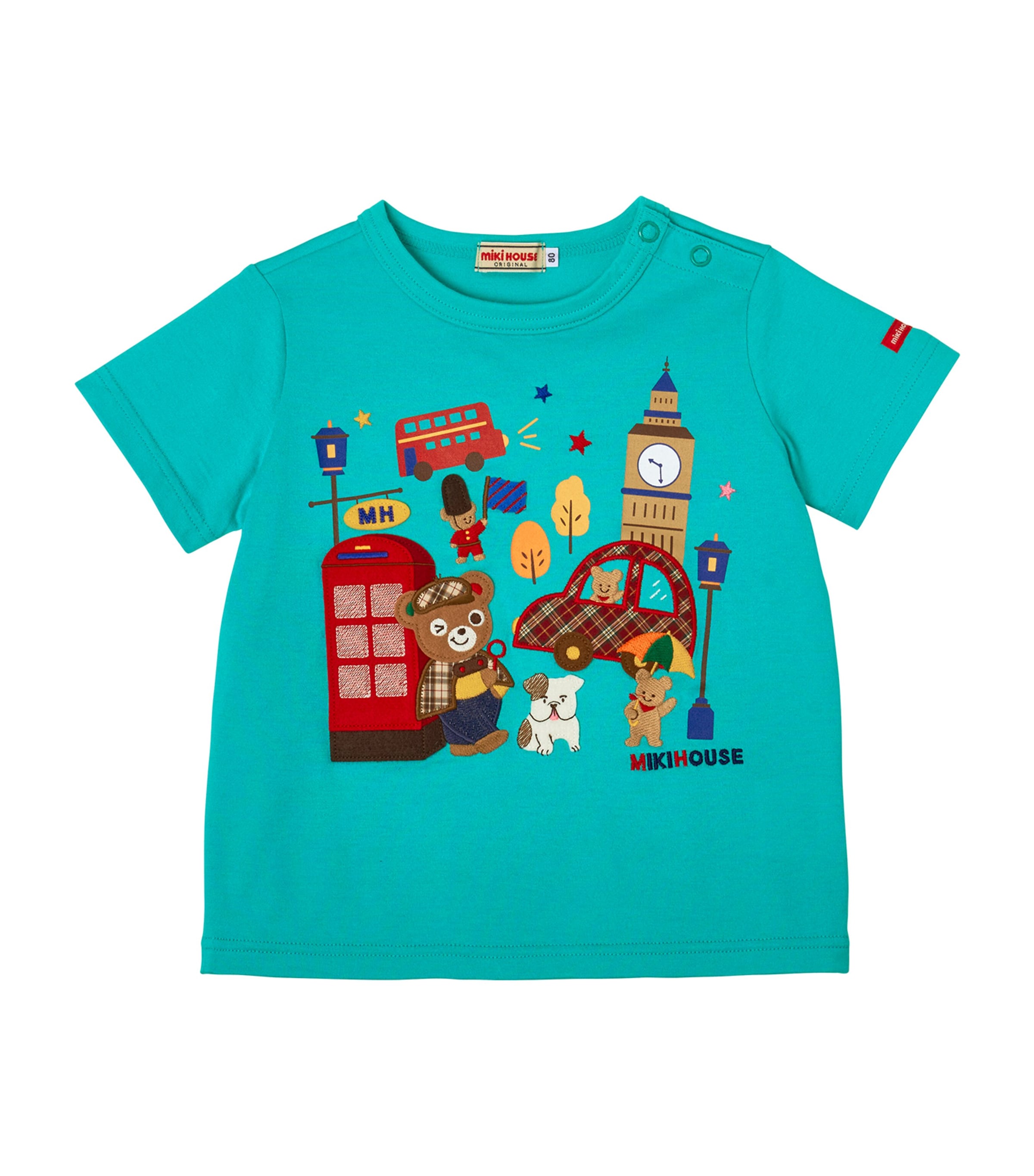 Miki House Kids' London Bear T-shirt In Green