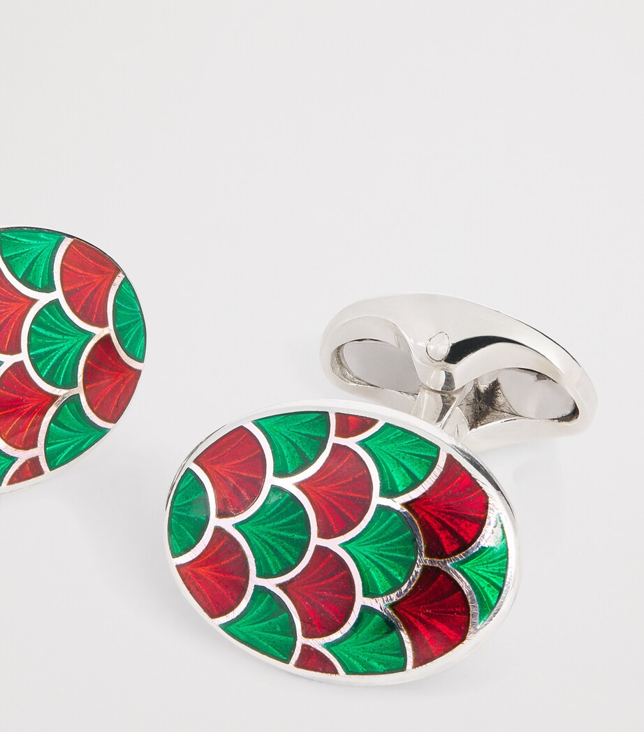 Deakin & Francis Sterling Silver and Enamel Oval Cufflinks Green/red Image 5