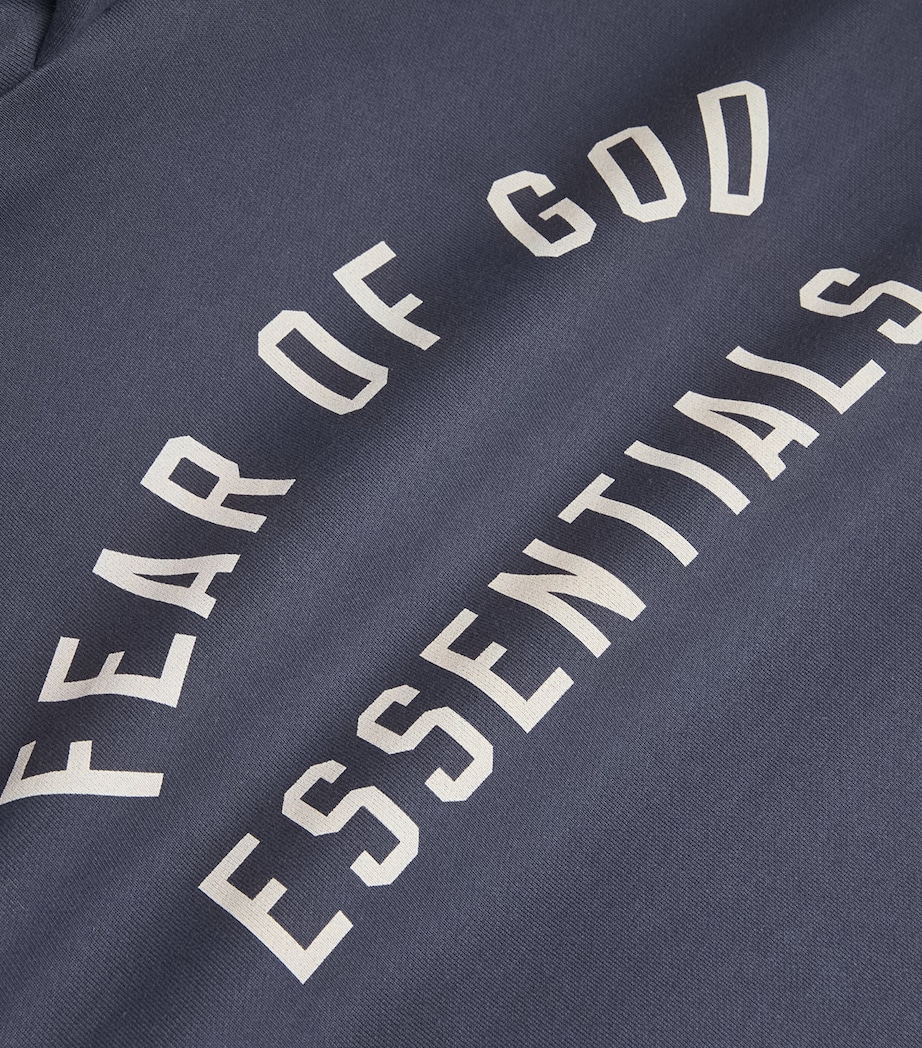 FEAR OF GOD ESSENTIALS Mens Cotton-Blend Logo Print Hoodie Marine Image 5