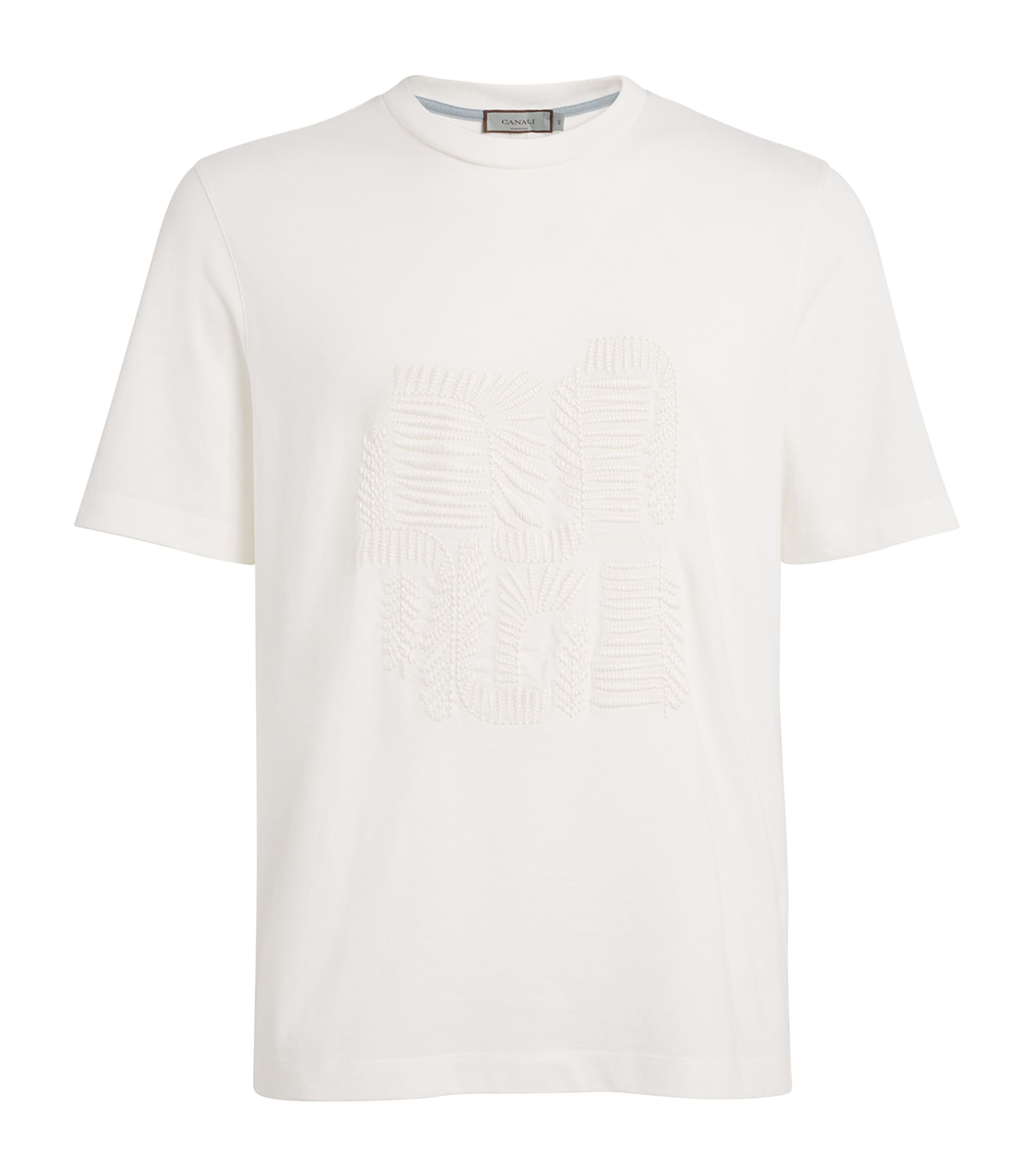 Canali Mens Cotton Embroidered T-Shirt White Image 1