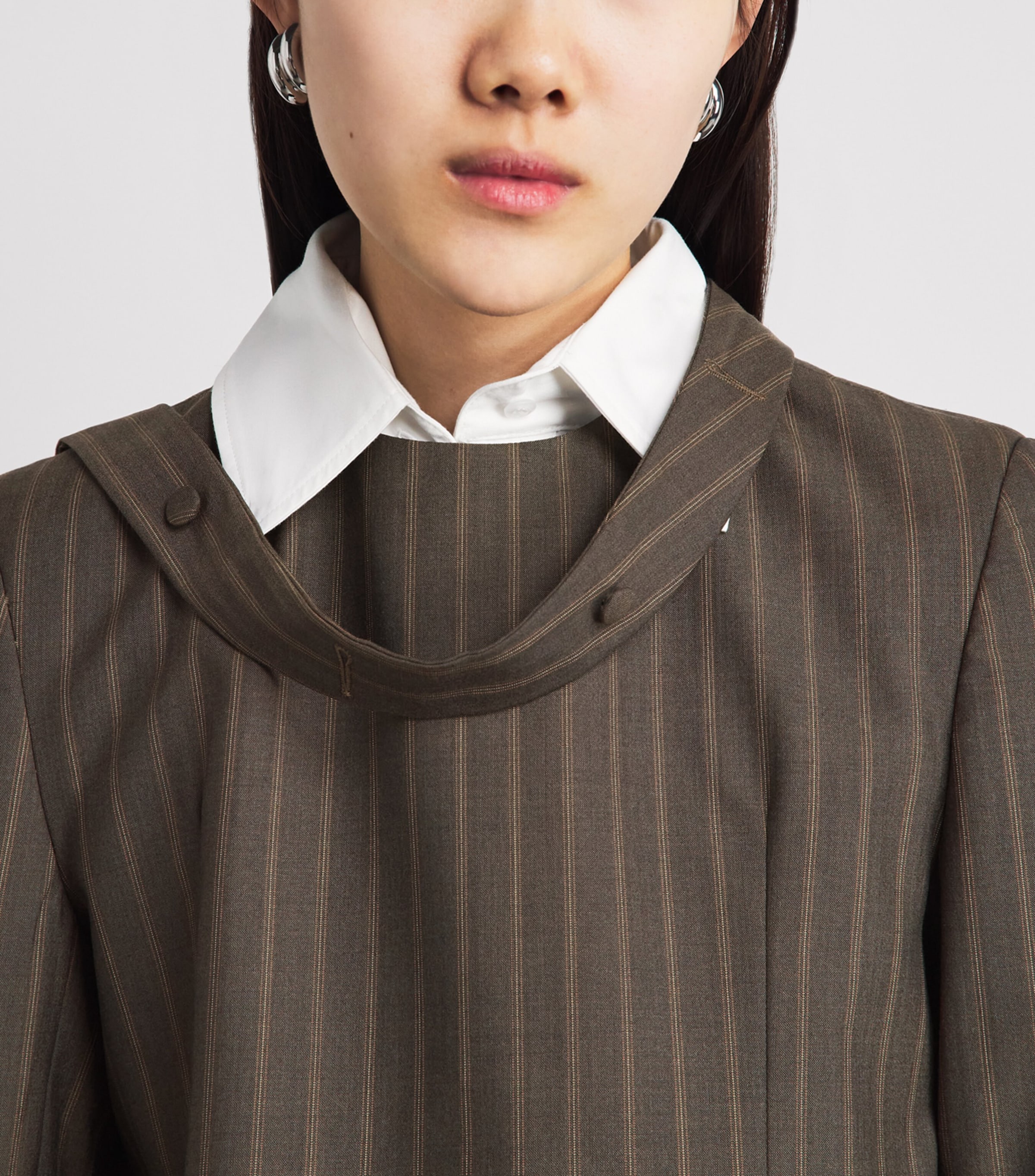 LATE FOR WORK Womens Striped Scarf-Detail Jacket Brn Str Image 3