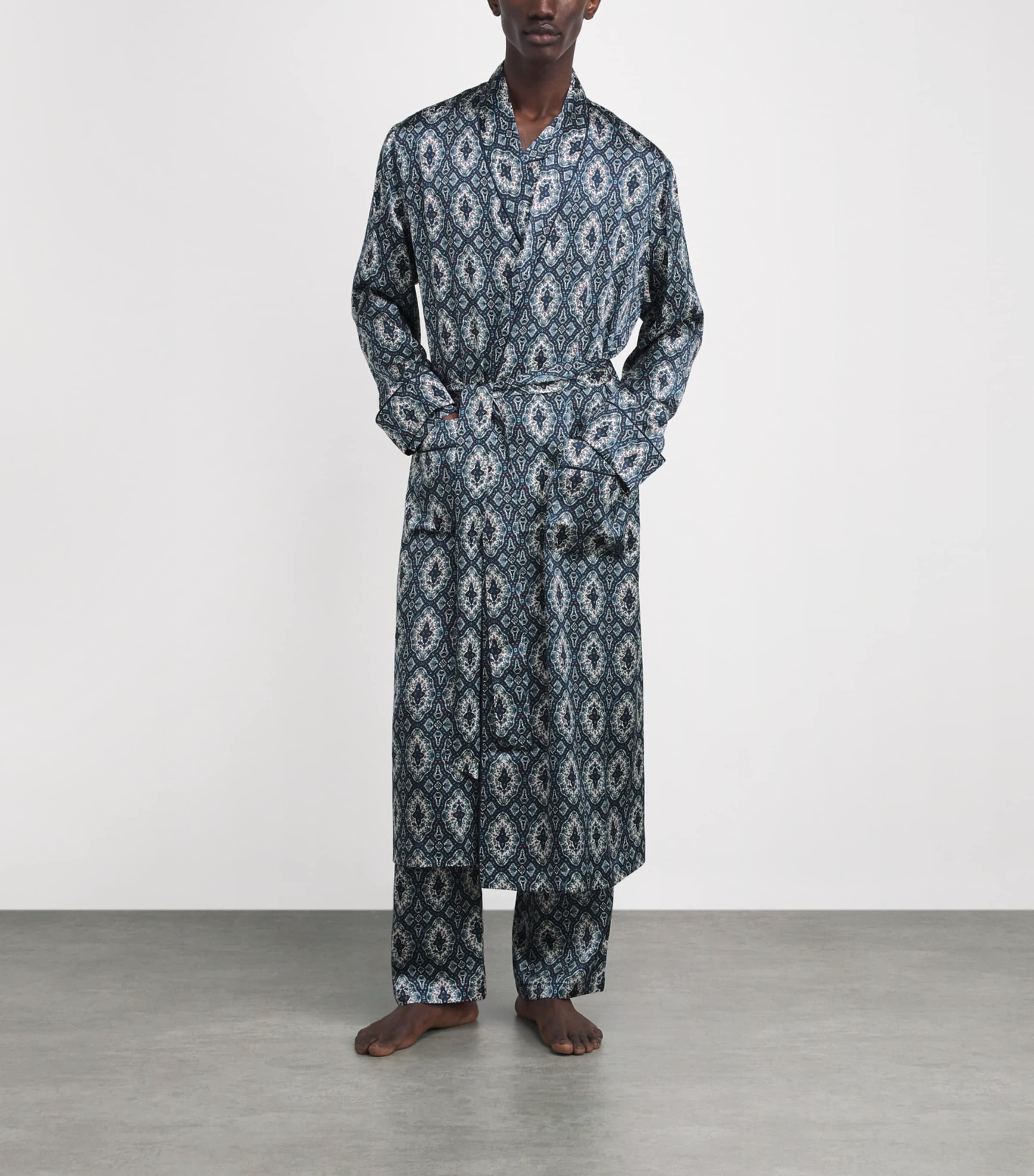 Silk Tile Print Night Robe NAVY Image 2