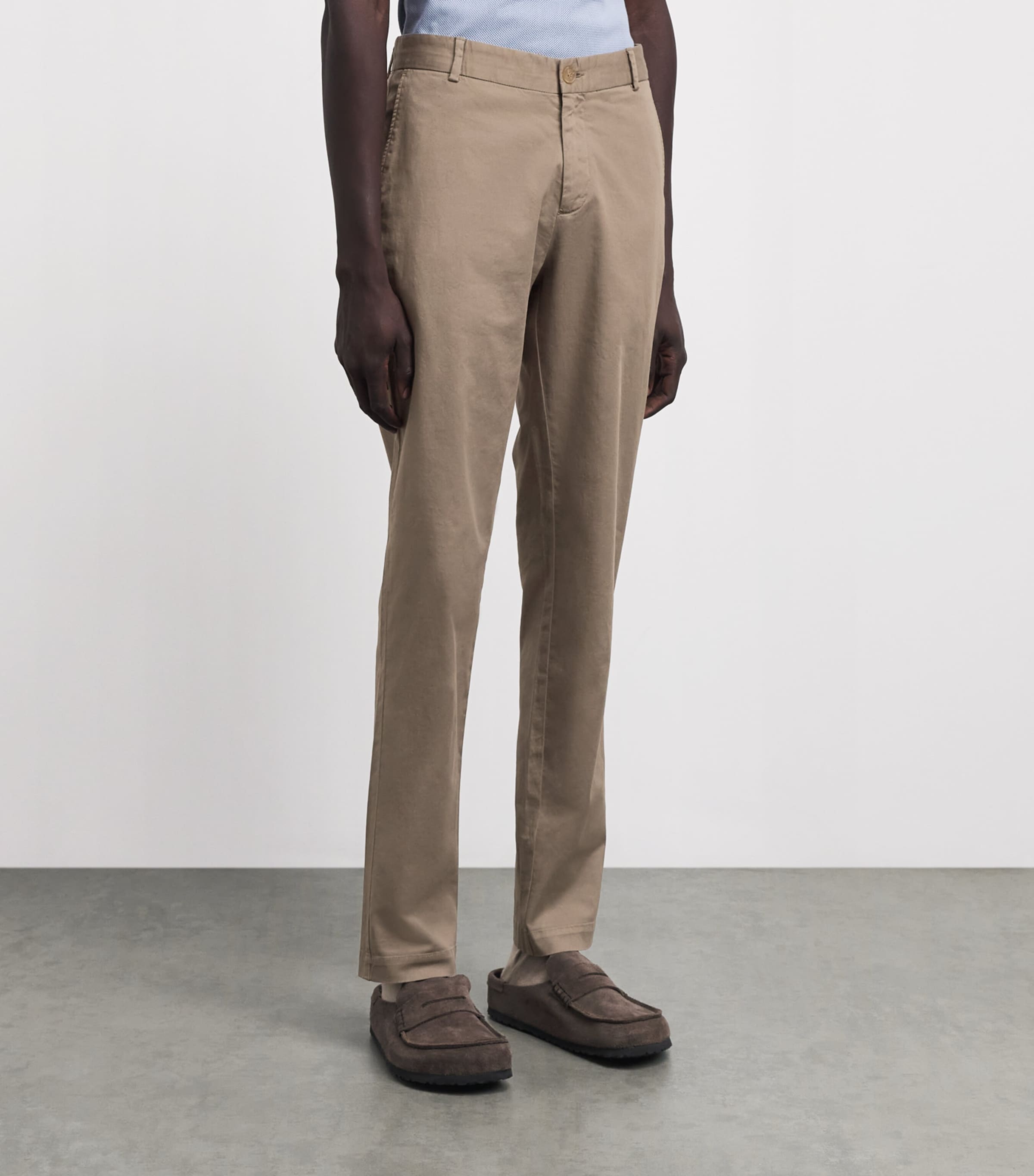 Sunspel Mens Stretch-Cotton Slim Chinos Whdc Dark Stone Image 4