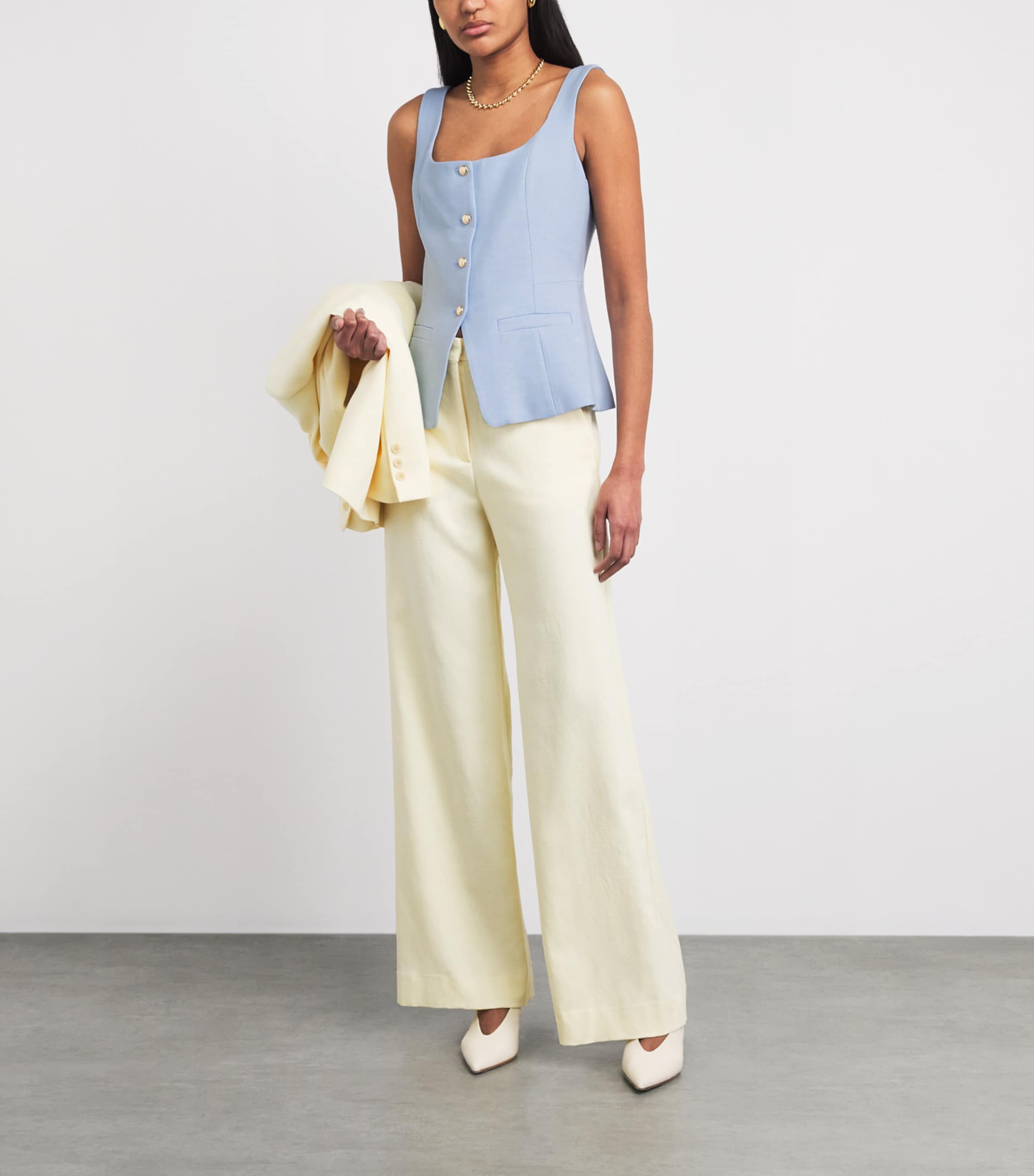Maje Womens Square-Neck Waistcoat Blue Sky Image 2