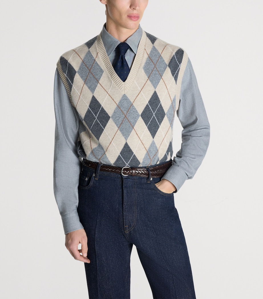Dunhill Mens Cashmere Argyle Sweater Vest Natural Image 3