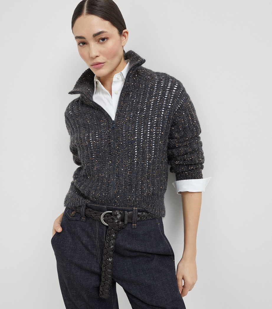 Sequin-Embellished High-Neck Cardigan CUC63 Image 5