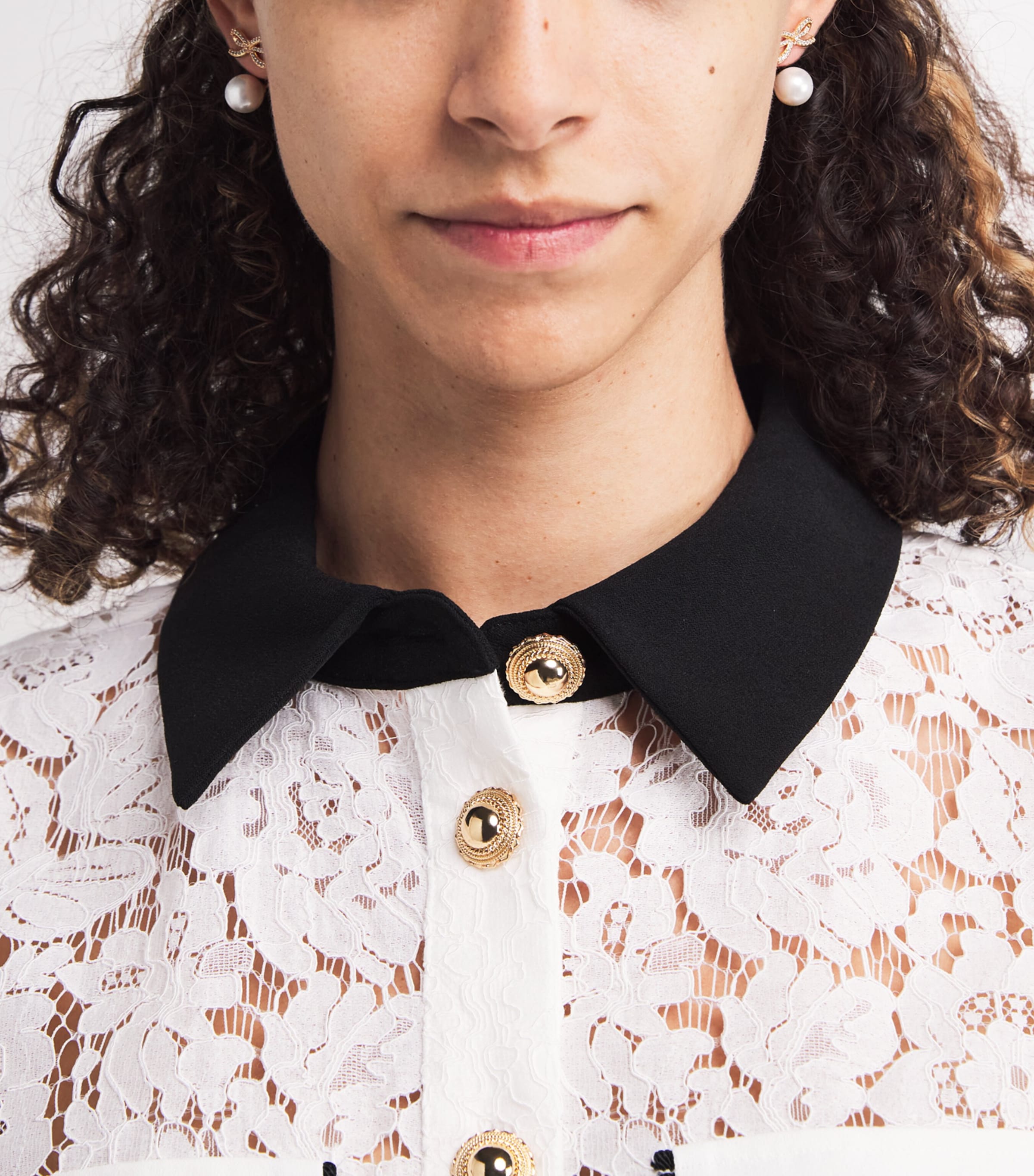 Crystal and Faux Pearl Bow Jacket Earrings PEARL / GOLD Image 2