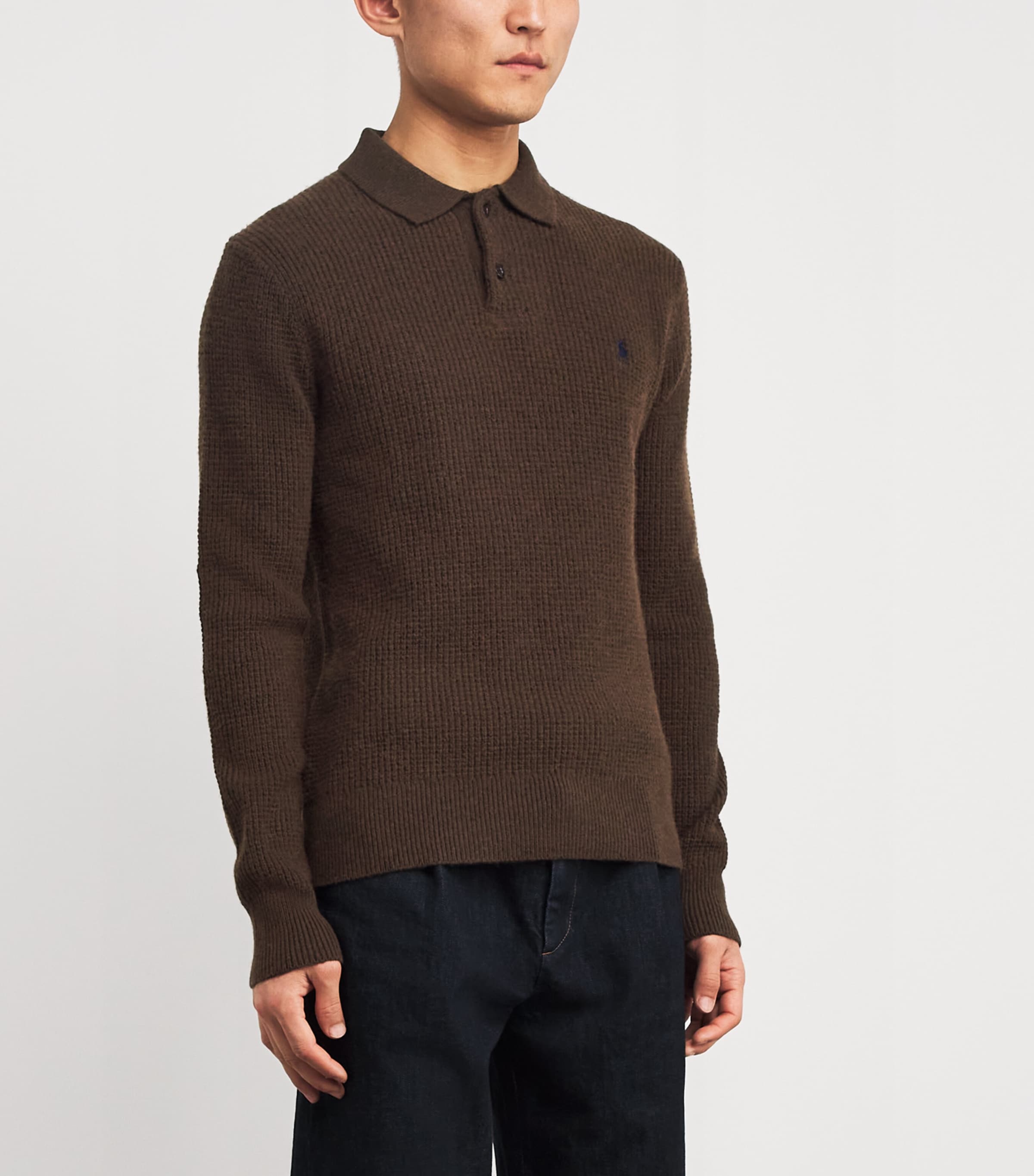 Wool-Cotton Polo Sweater BROWN HEATHER Image 3