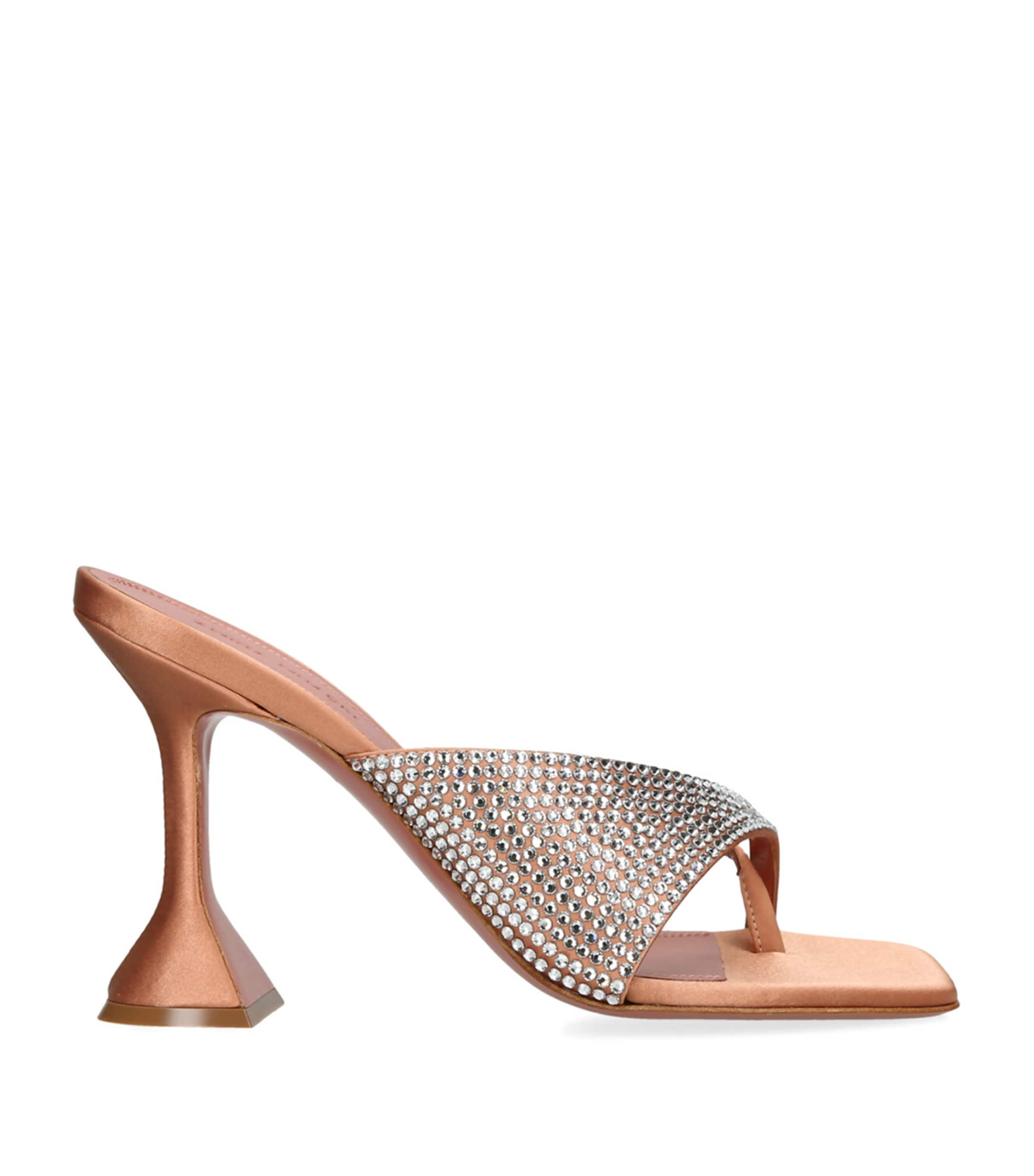 Amina Muaddi Shiona 95 Beige Satin Crystal Mules In Nude