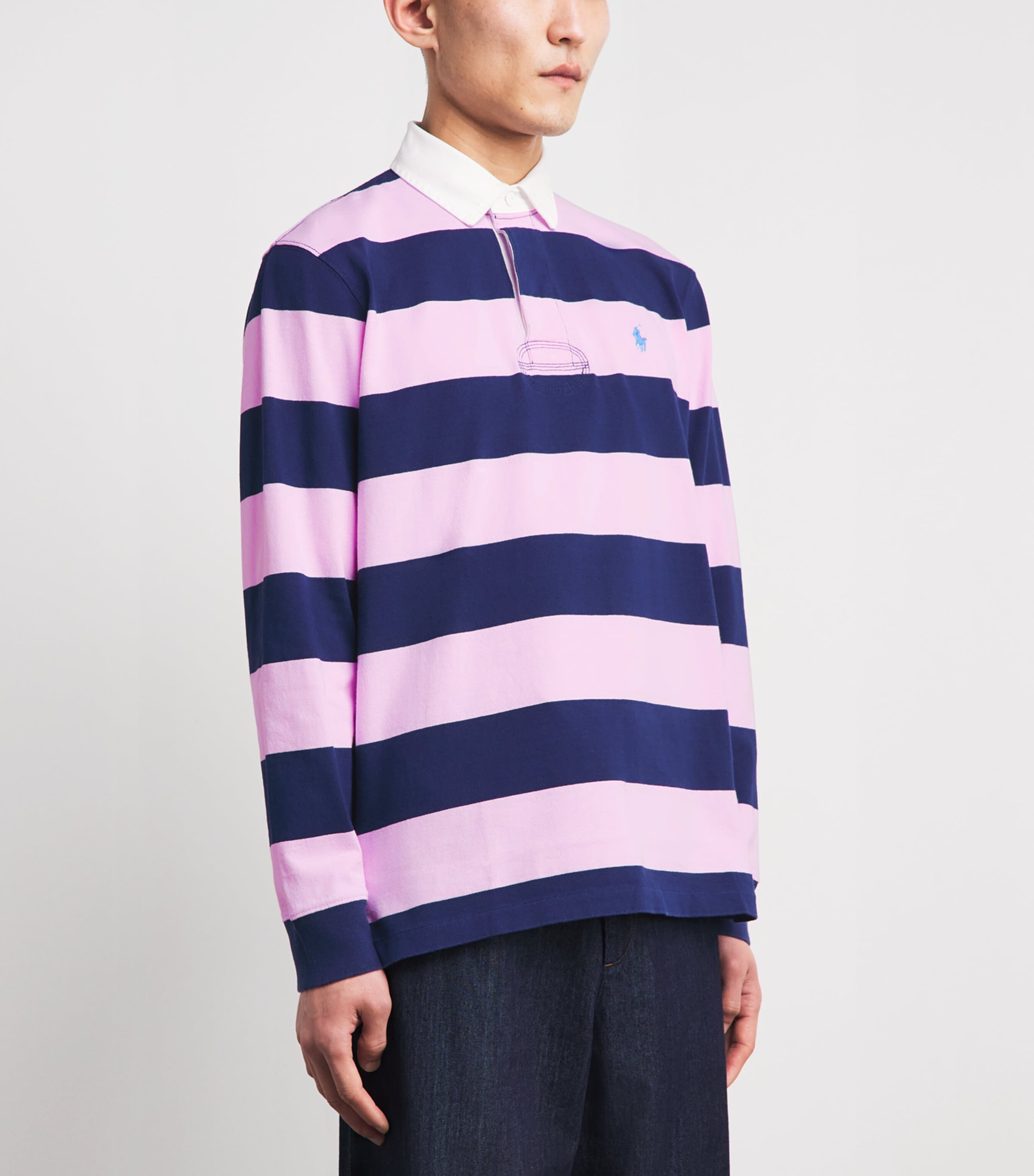 Polo Ralph Lauren Mens Cotton Stripe Polo Pony Rugby Shirt Carmel Pnk/nwprt Nvy Image 4