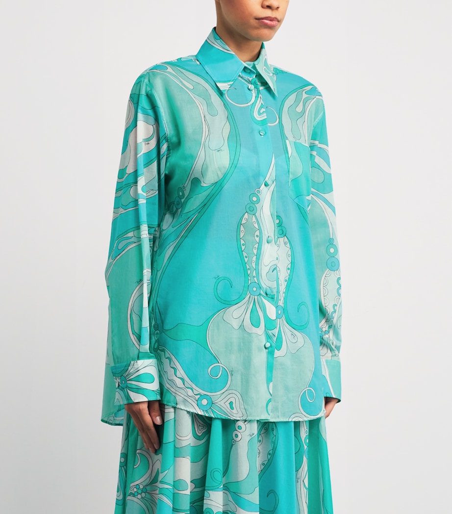 Cotton Orchidee Print Shirt 019/TURQUOISE Image 3