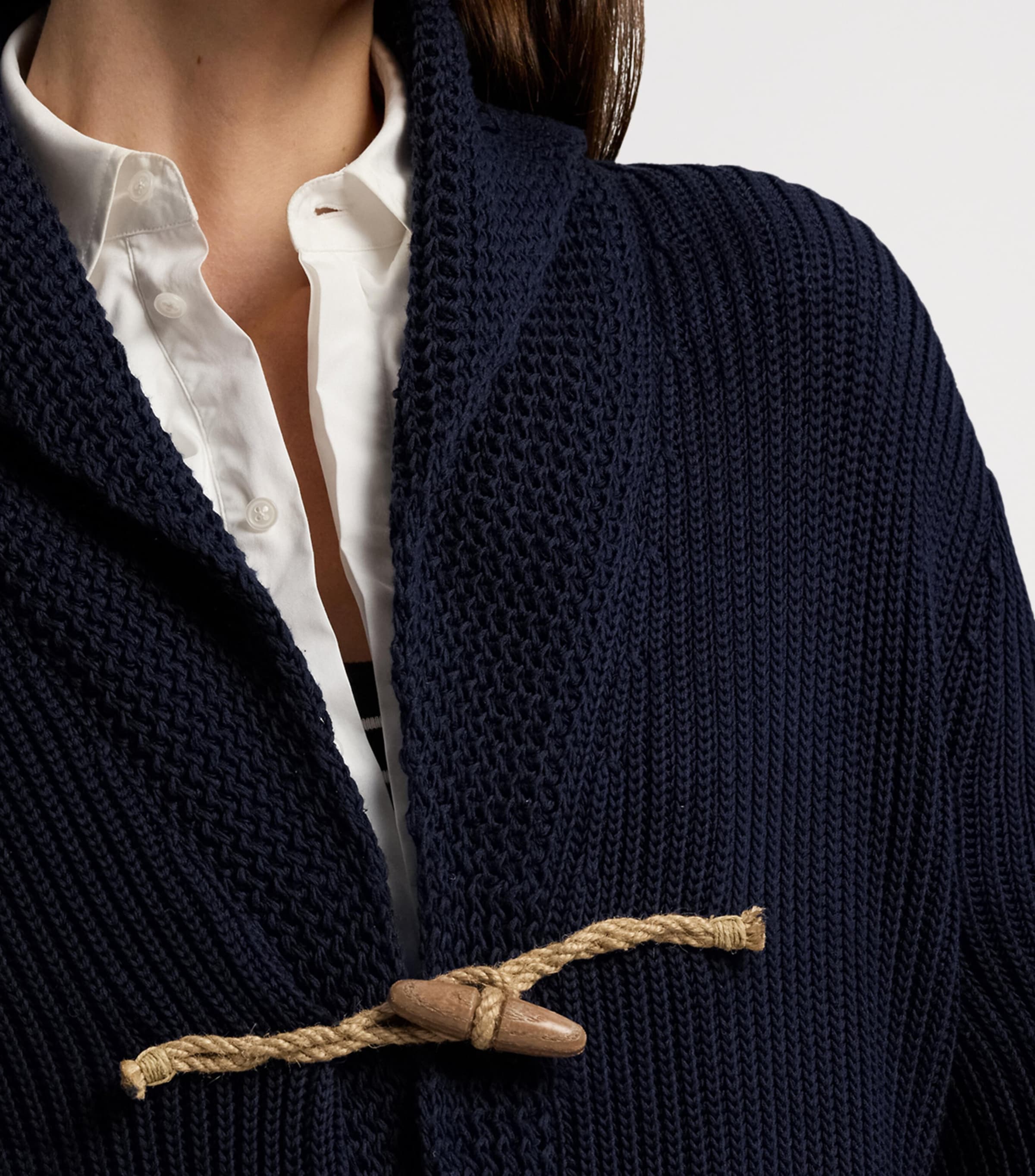 Cotton-Silk Shawl Collar Cardigan NAVY-410 Image 11