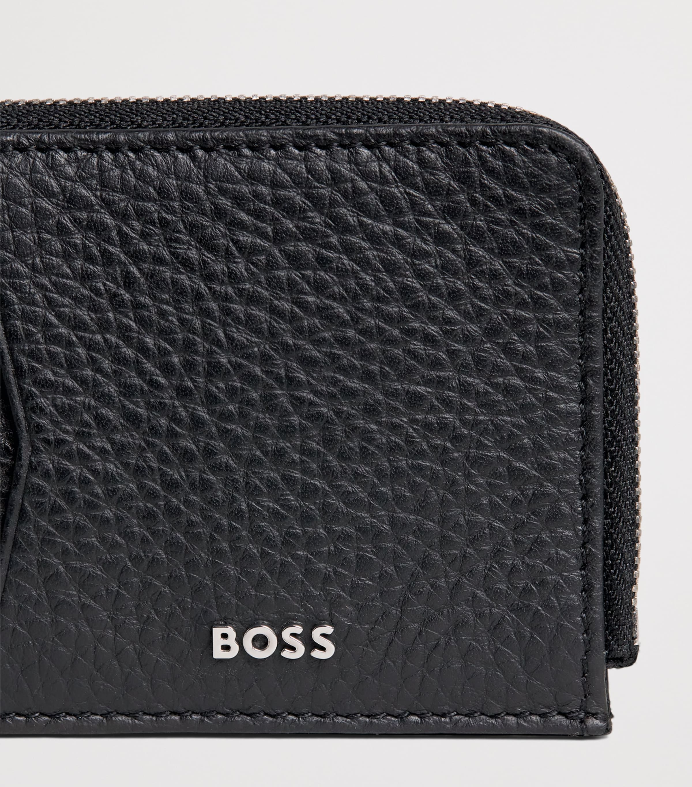 BOSS Grained Leather Crosstown Card Holder Black Image 3