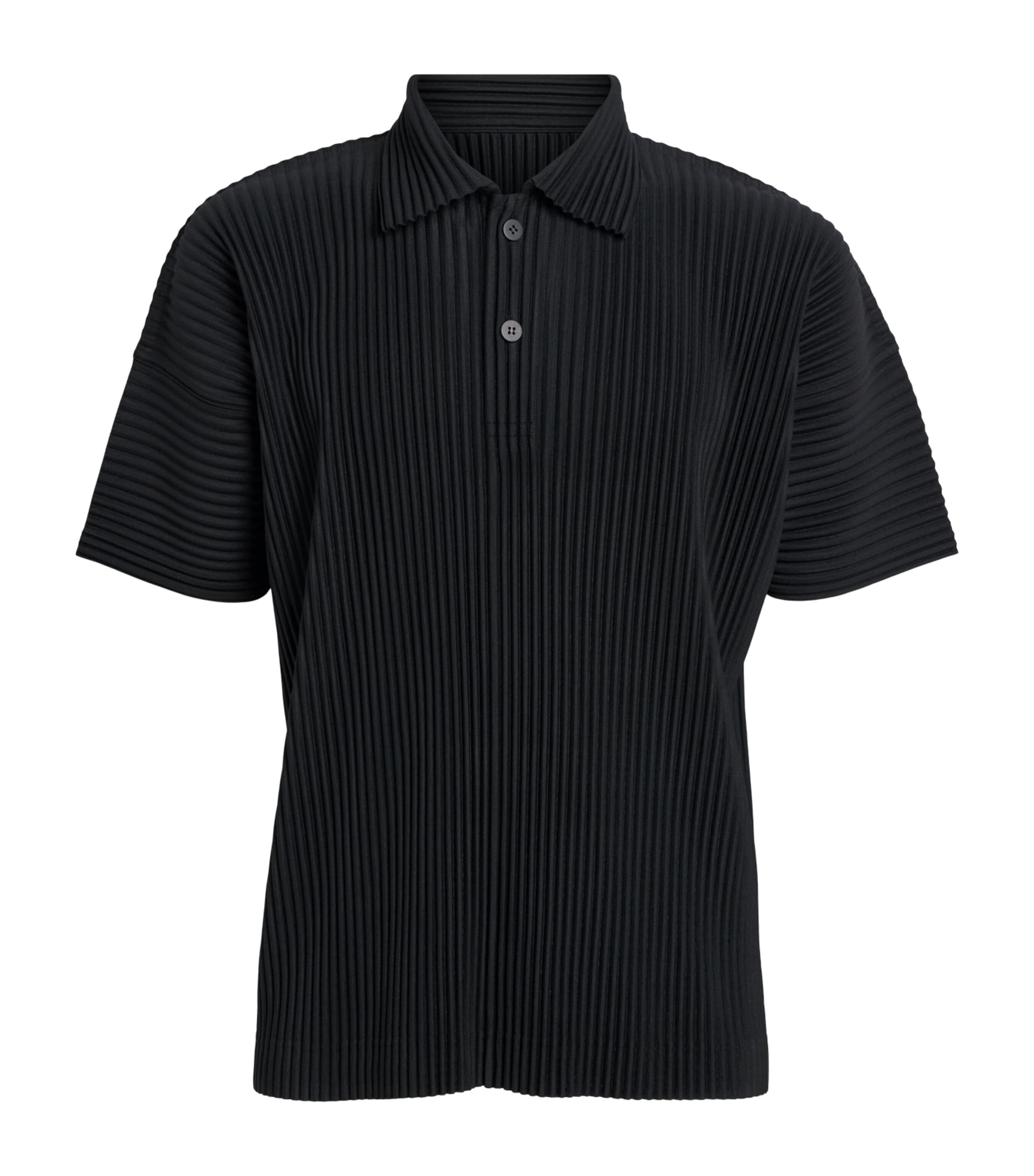 Homme Plissé Issey Miyake Mens Pleated Polo Shirt Black Image 1