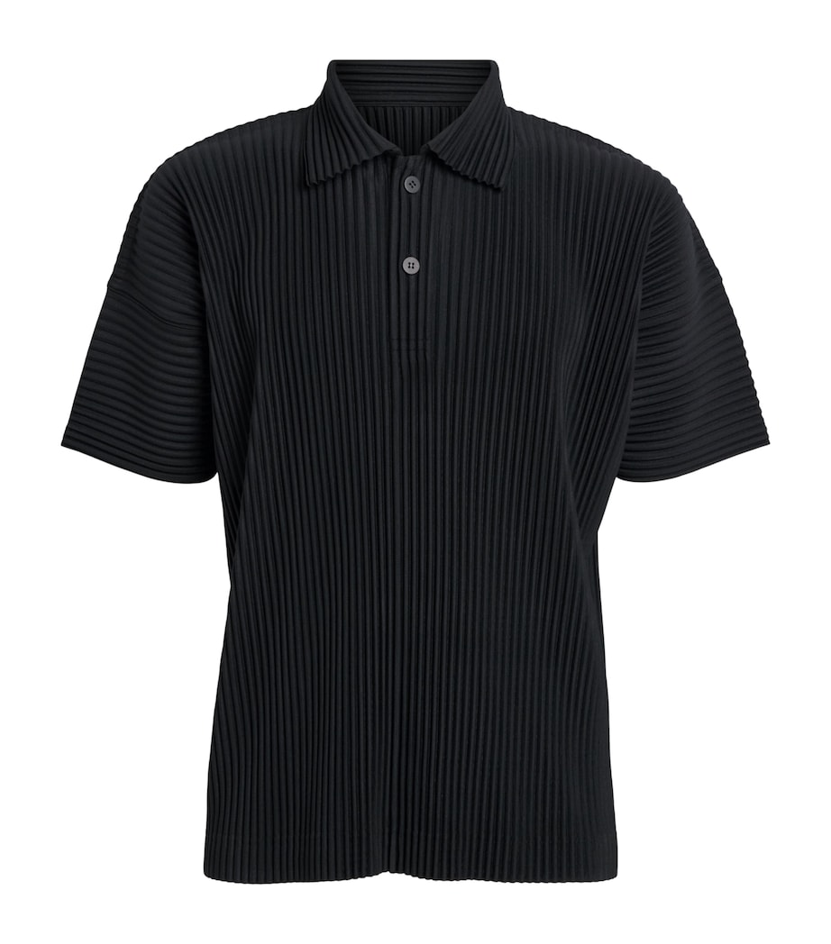 Homme Plissé Issey Miyake Mens Pleated Polo Shirt Black Image 1